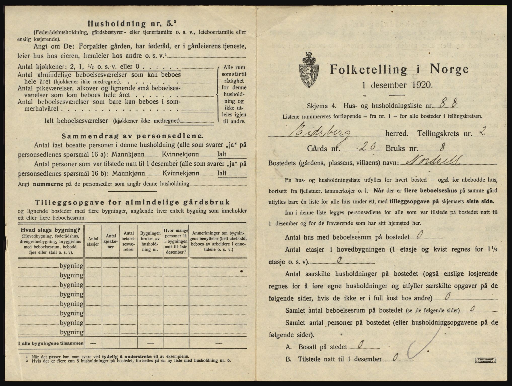 SAO, 1920 census for Eidsberg, 1920, p. 405