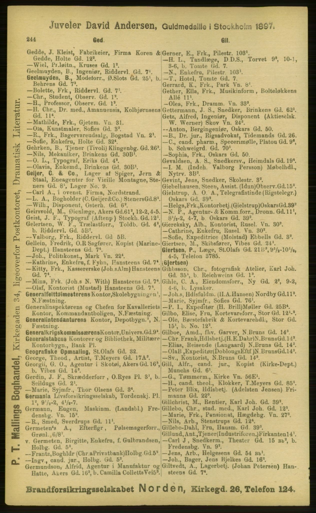 Kristiania/Oslo adressebok, PUBL/-, 1898, p. 244