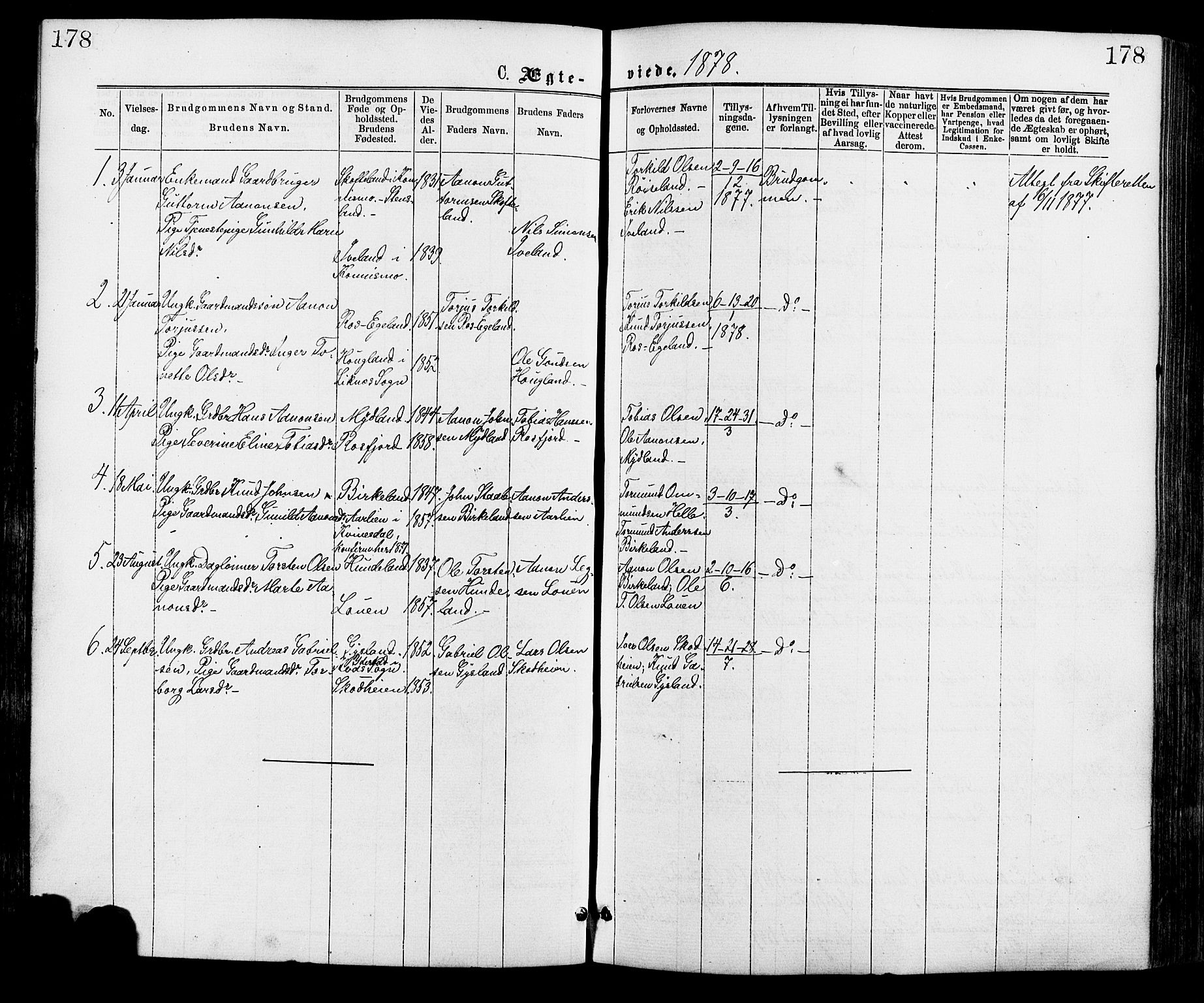 Hægebostad sokneprestkontor, AV/SAK-1111-0024/F/Fa/Faa/L0005: Parish register (official) no. A 5, 1864-1886, p. 178