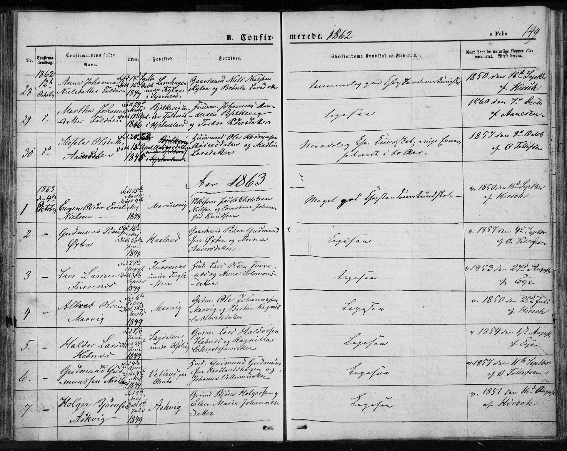 Jelsa sokneprestkontor, SAST/A-101842/01/IV: Parish register (official) no. A 7, 1854-1866, p. 149