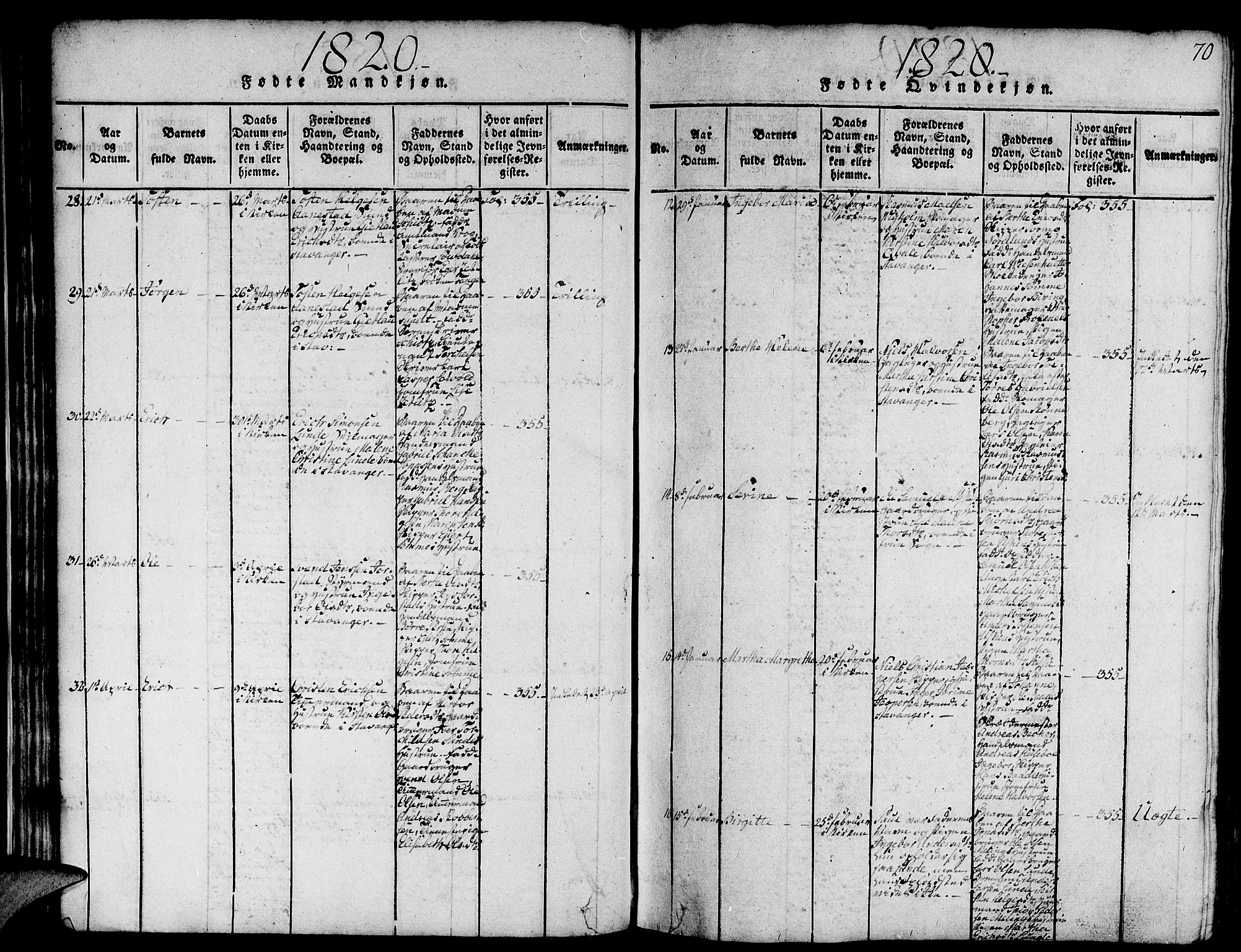 Domkirken sokneprestkontor, AV/SAST-A-101812/001/30/30BA/L0008: Parish register (official) no. A 8, 1816-1821, p. 70