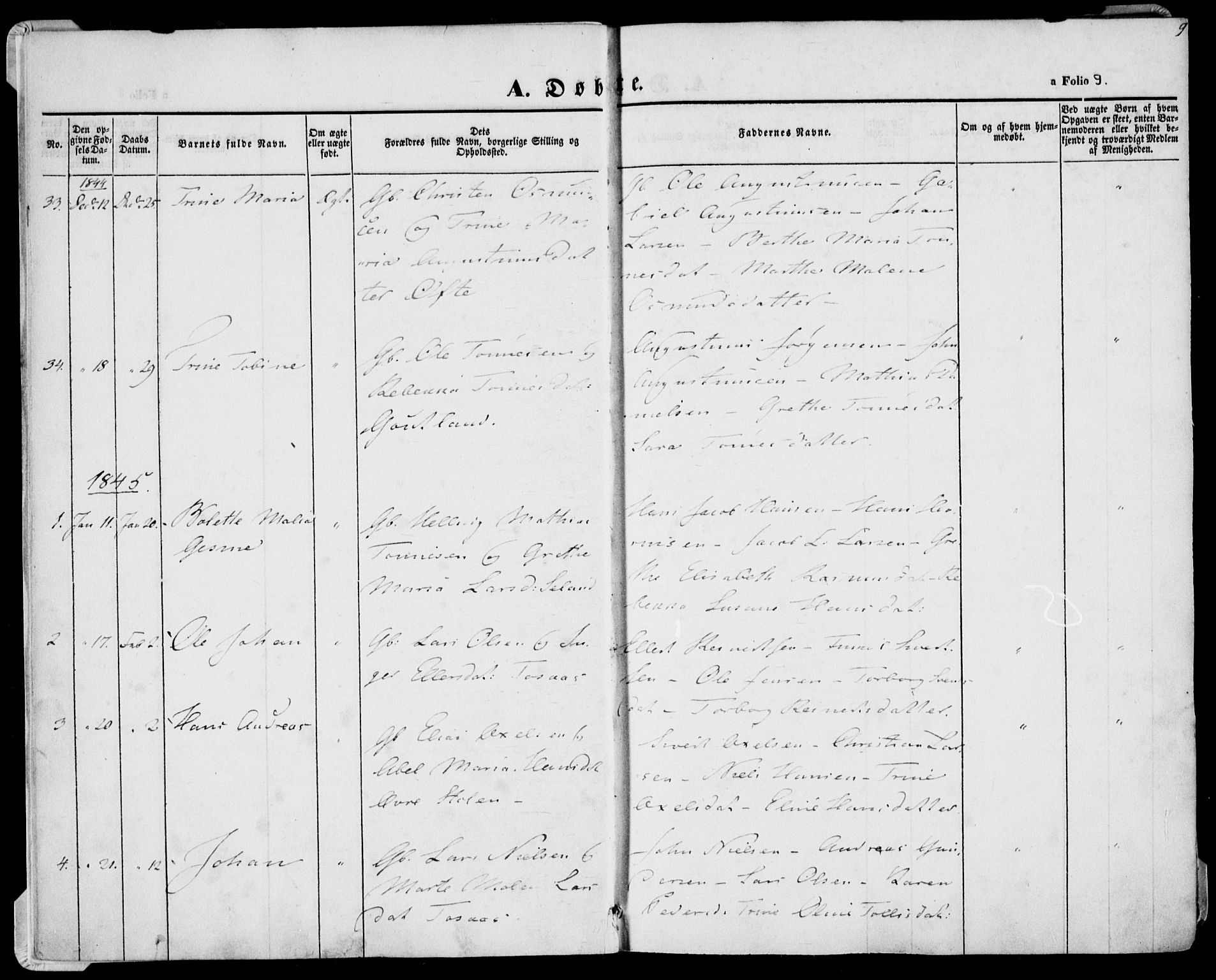 Herad sokneprestkontor, AV/SAK-1111-0018/F/Fa/Faa/L0004: Parish register (official) no. A 4, 1844-1853, p. 9