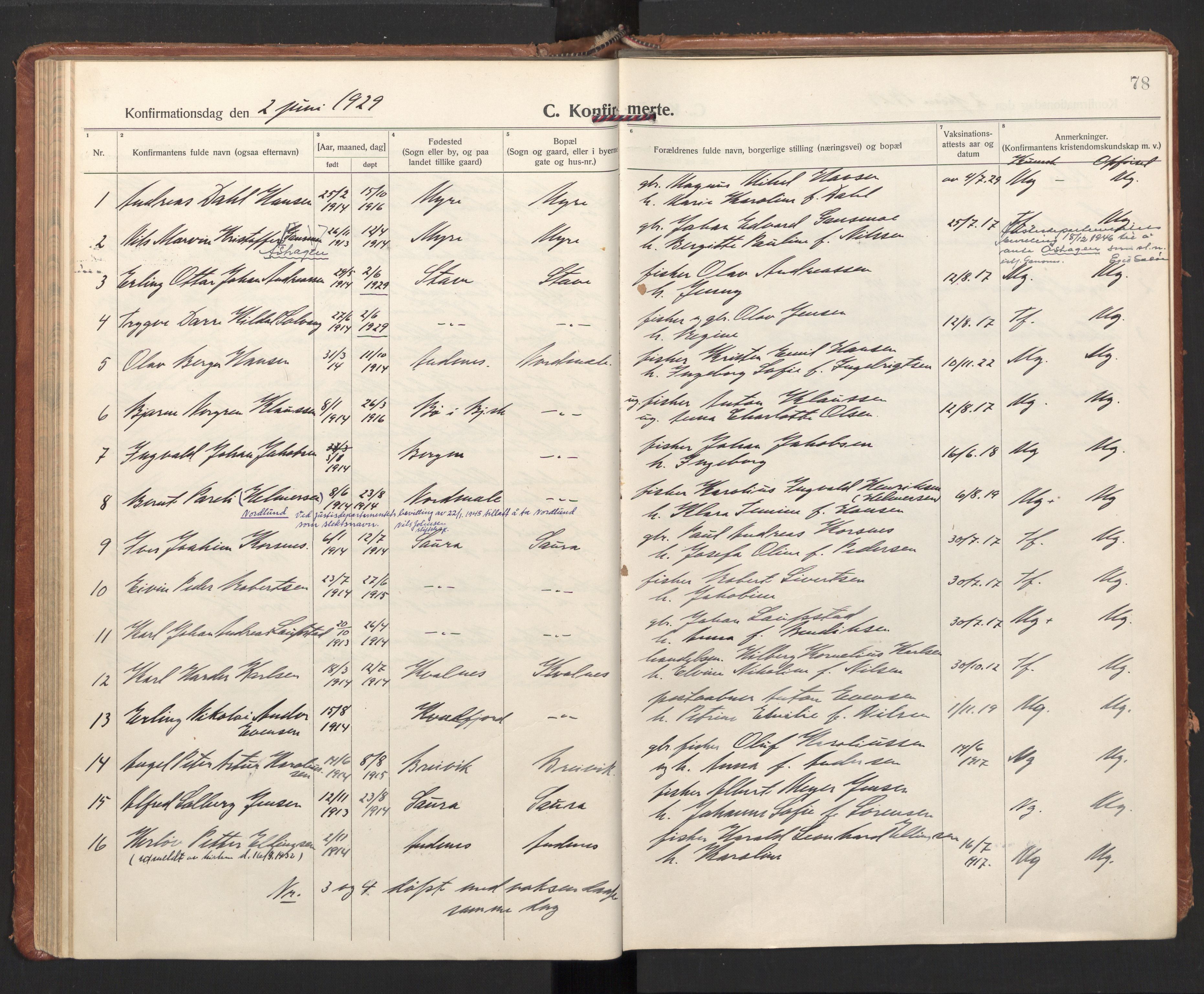 Ministerialprotokoller, klokkerbøker og fødselsregistre - Nordland, SAT/A-1459/897/L1408: Parish register (official) no. 897A15, 1922-1938, p. 78