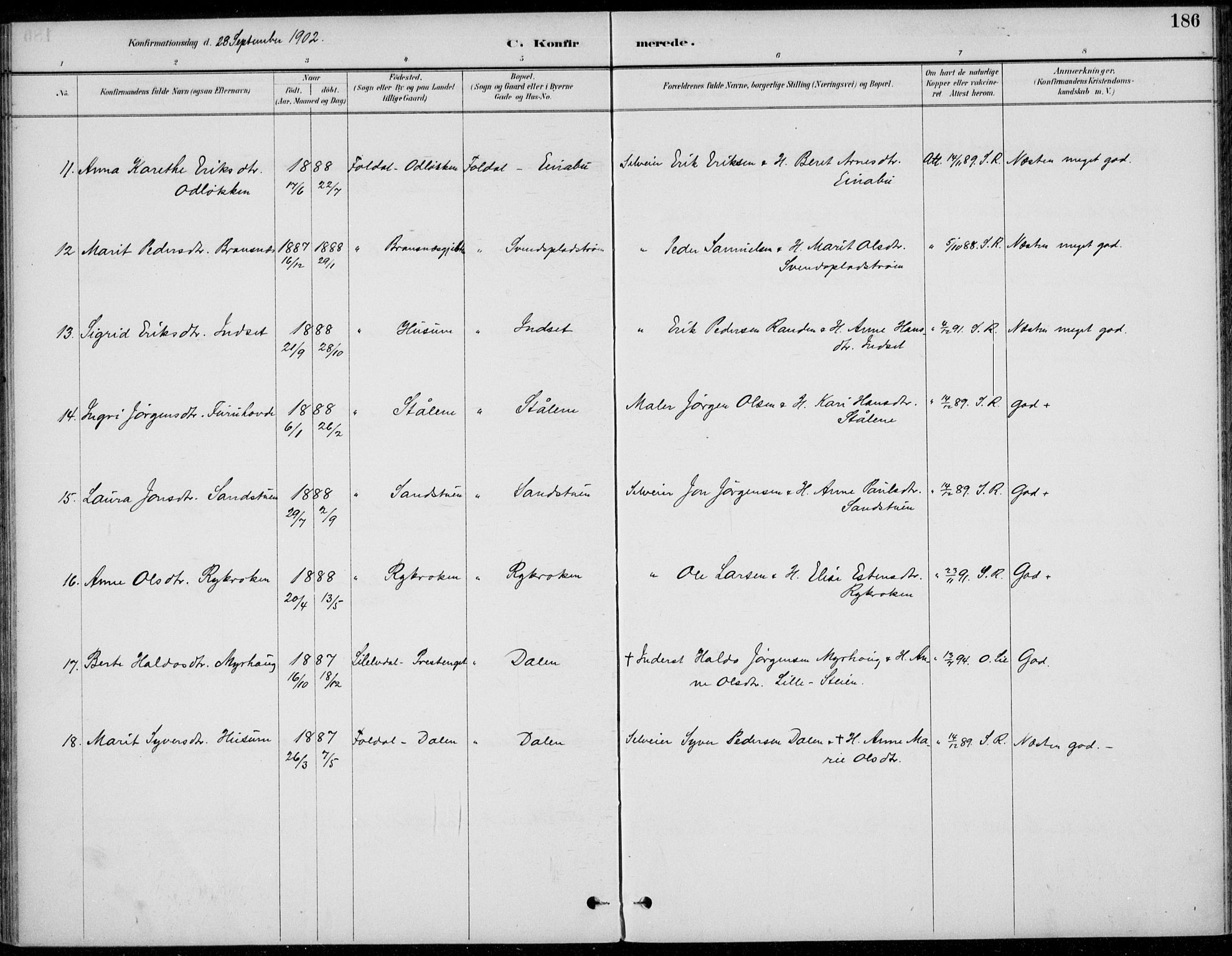 Alvdal prestekontor, AV/SAH-PREST-060/H/Ha/Haa/L0003: Parish register (official) no. 3, 1886-1912, p. 186