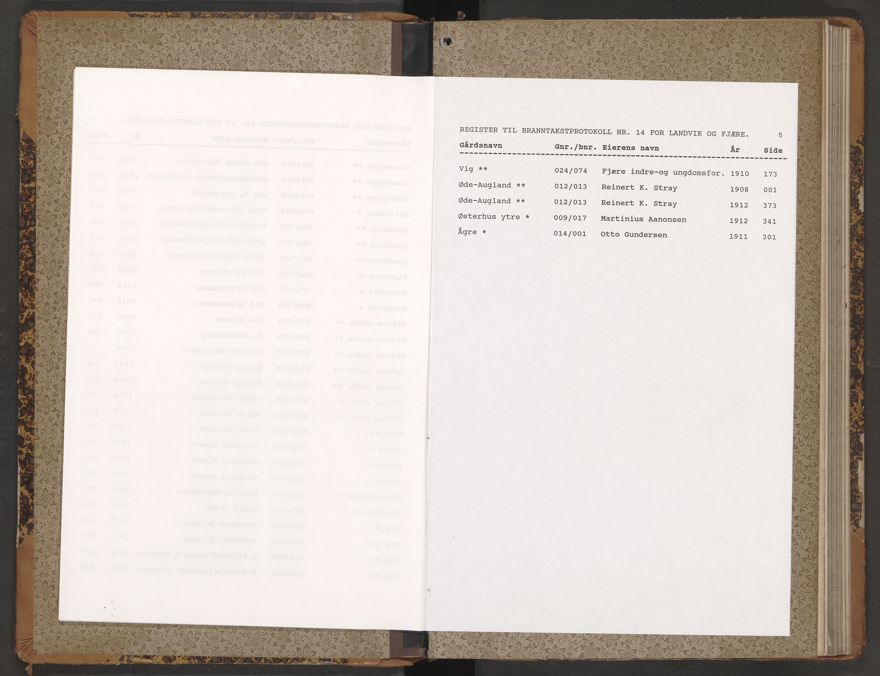 Norges Brannkasse Landvik og Fjære, AV/SAK-2241-0032/F/Fa/L0014: Branntakstprotokoll nr. 14, 1908-1912