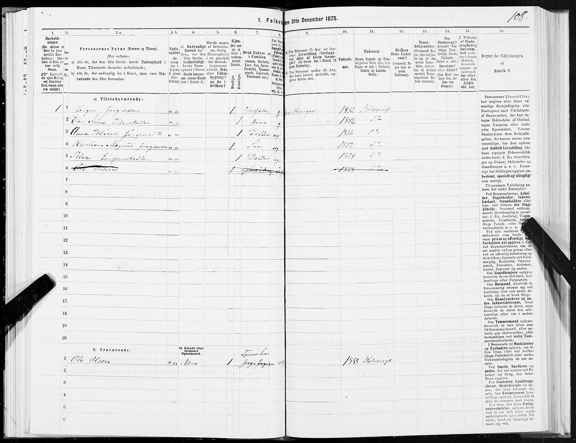 SAT, 1875 census for 1752P Kolvereid, 1875, p. 2108