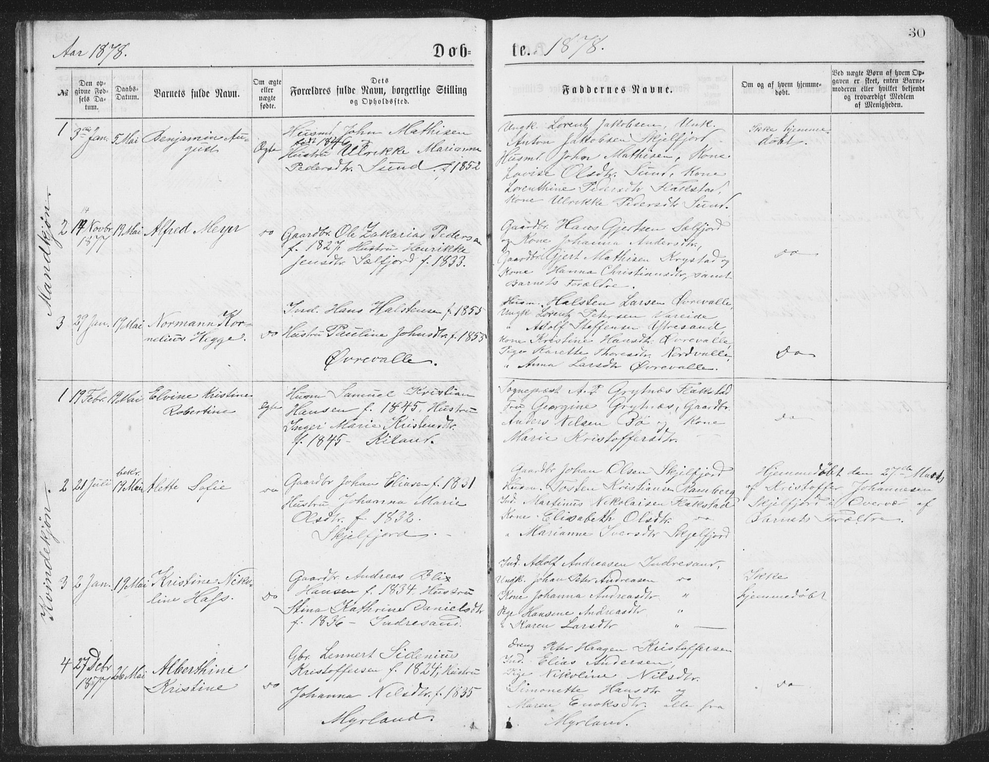 Ministerialprotokoller, klokkerbøker og fødselsregistre - Nordland, AV/SAT-A-1459/885/L1213: Parish register (copy) no. 885C02, 1874-1892, p. 30