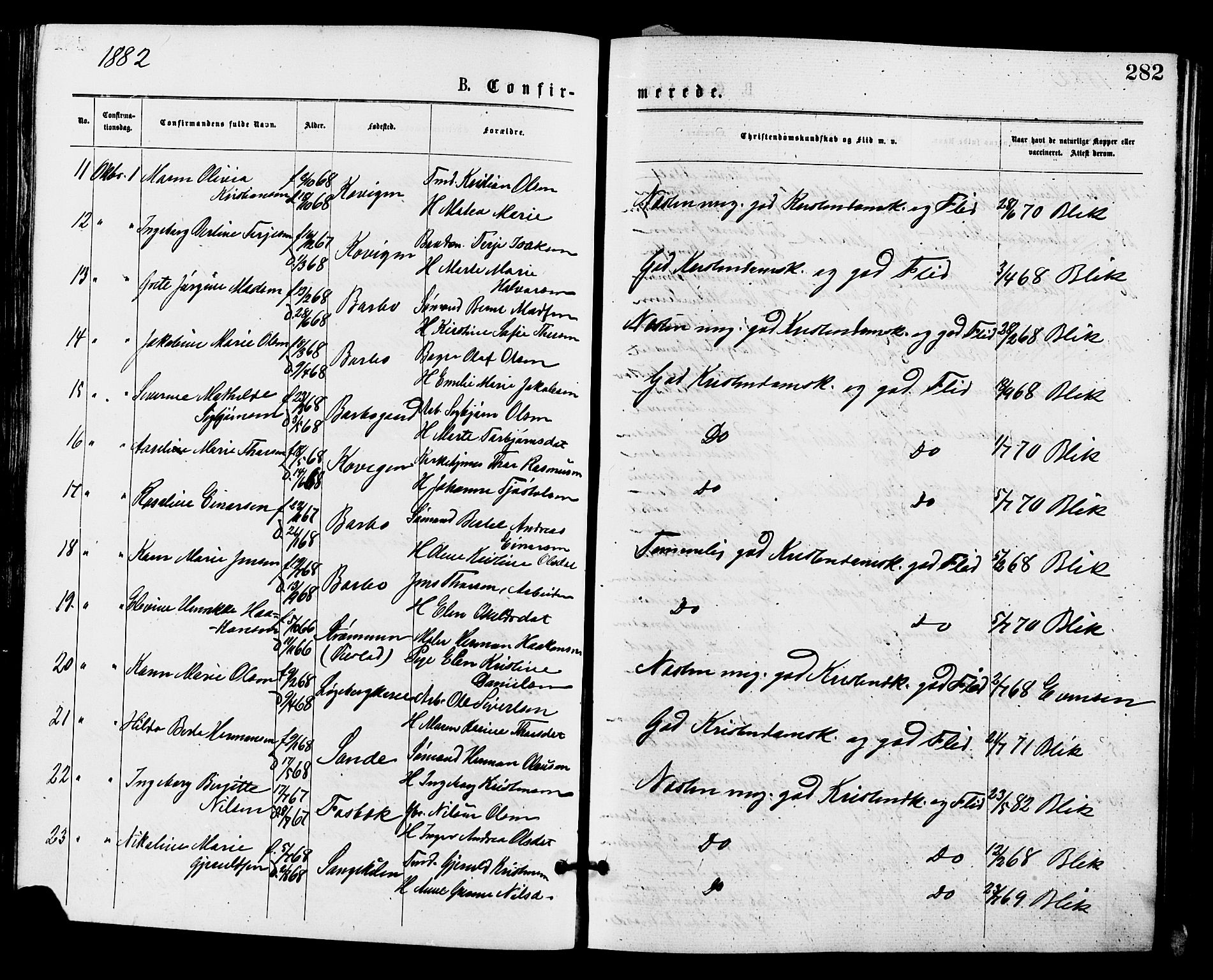 Barbu sokneprestkontor, AV/SAK-1111-0003/F/Fa/L0001: Parish register (official) no. A 1 /1, 1878-1883, p. 282