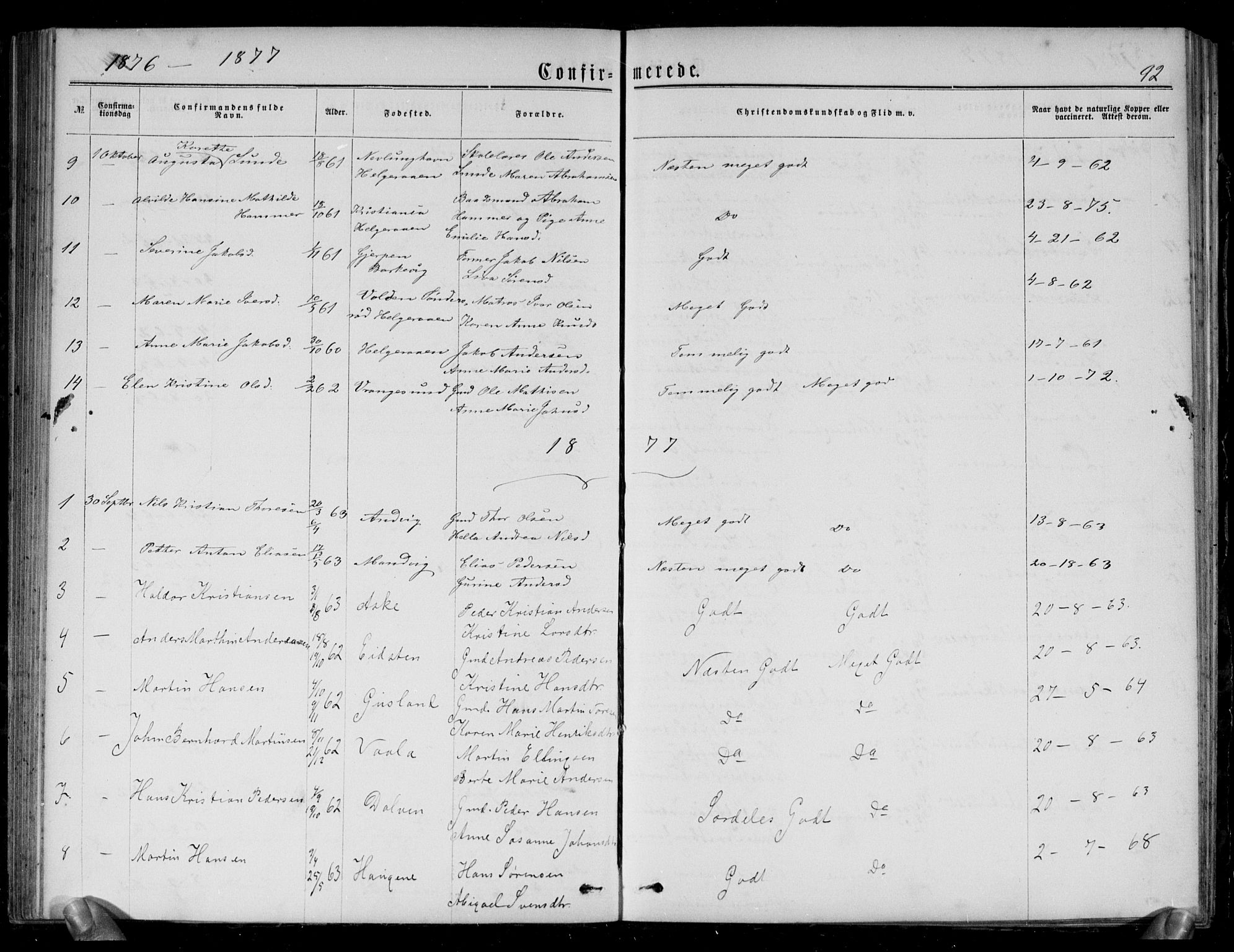 Brunlanes kirkebøker, AV/SAKO-A-342/G/Gb/L0001: Parish register (copy) no. II 1, 1866-1877, p. 92