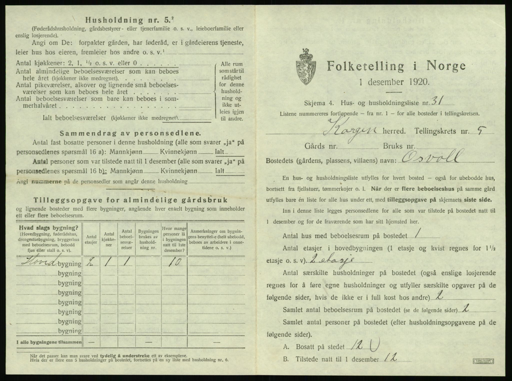 SAT, 1920 census for Korgen, 1920, p. 358