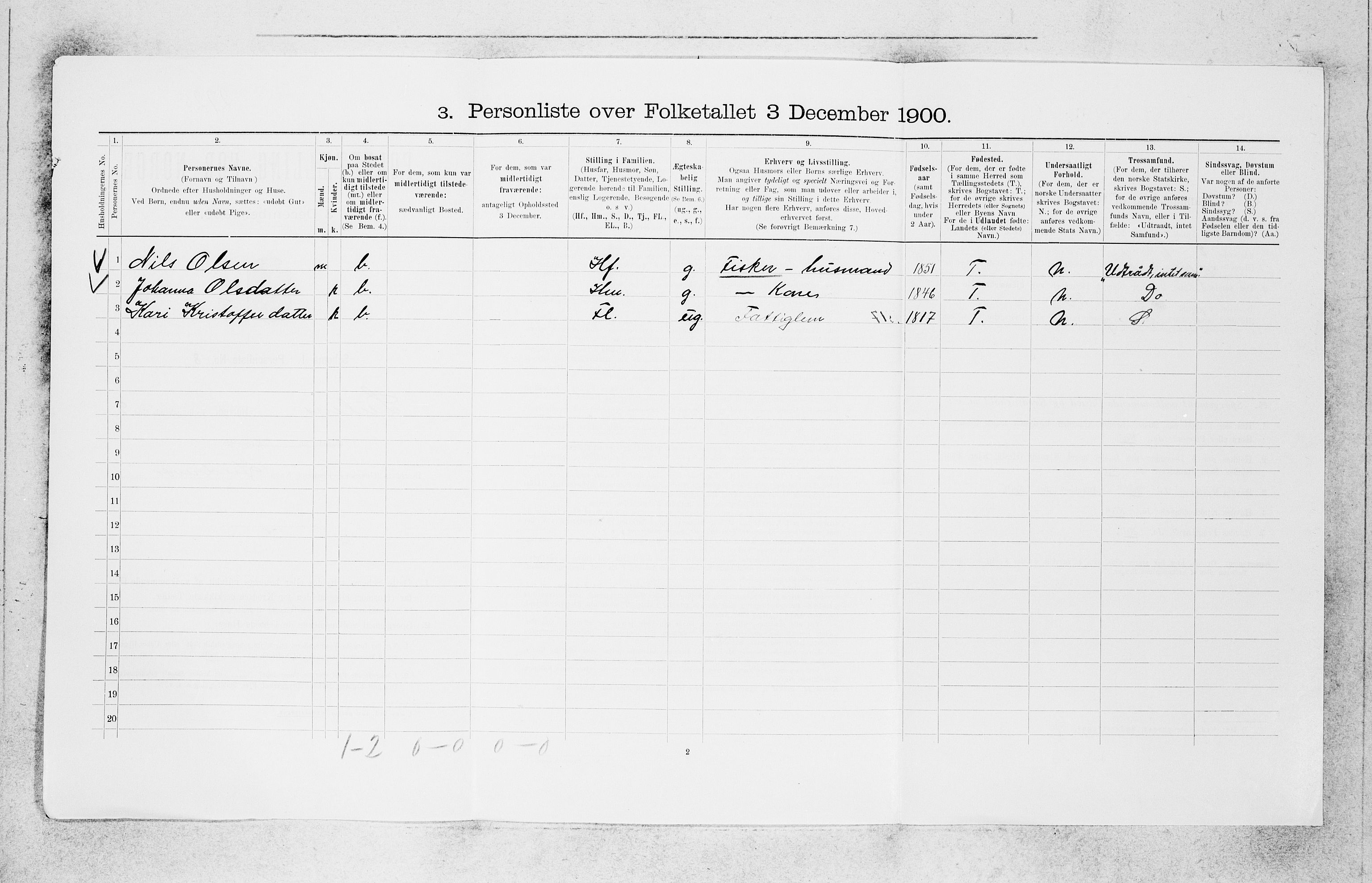 SAB, 1900 census for Solund, 1900, p. 585