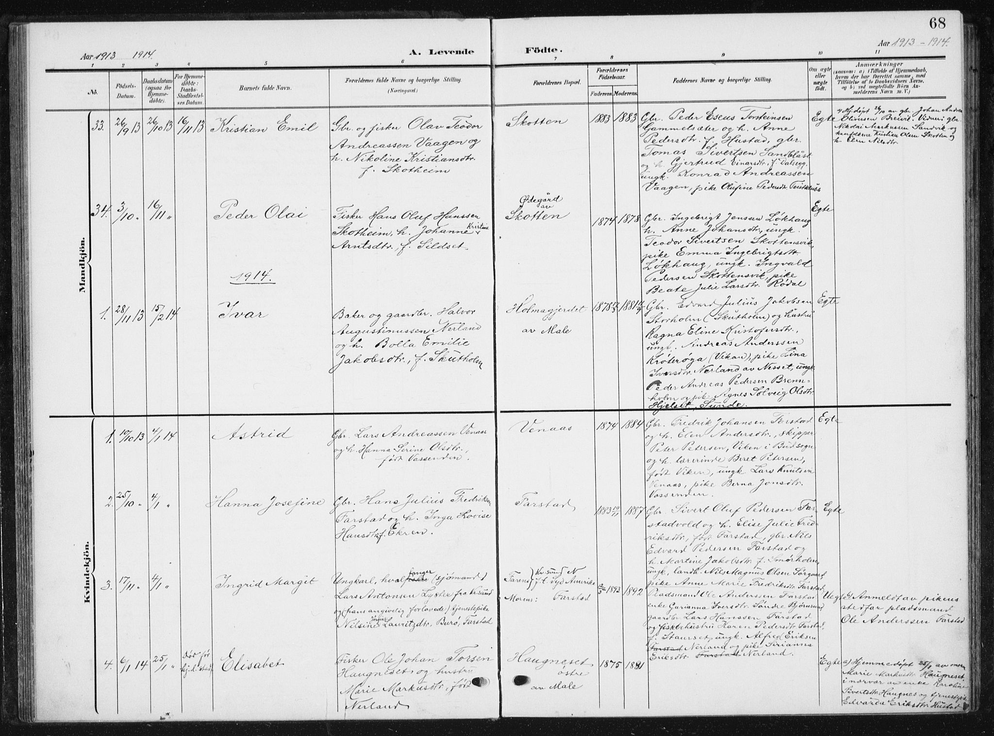 Ministerialprotokoller, klokkerbøker og fødselsregistre - Møre og Romsdal, AV/SAT-A-1454/567/L0784: Parish register (copy) no. 567C04, 1903-1938, p. 68