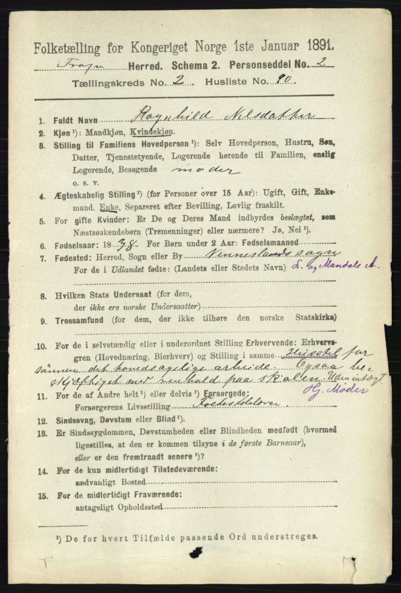 RA, 1891 census for 0215 Frogn, 1891, p. 1801