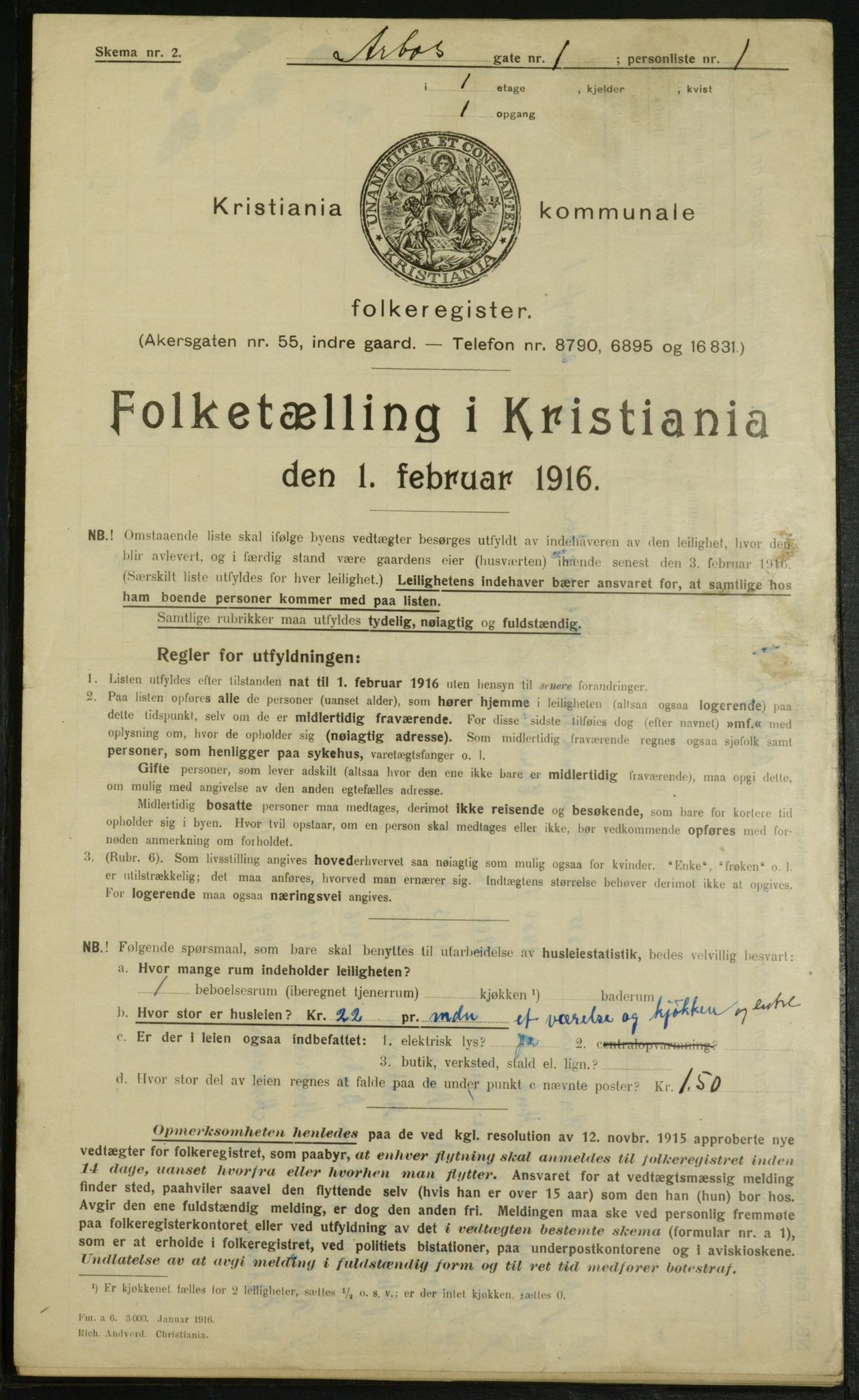 OBA, Municipal Census 1916 for Kristiania, 1916, p. 1671