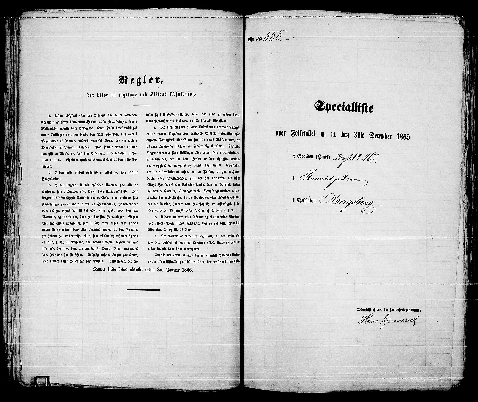 RA, 1865 census for Kongsberg/Kongsberg, 1865, p. 1122