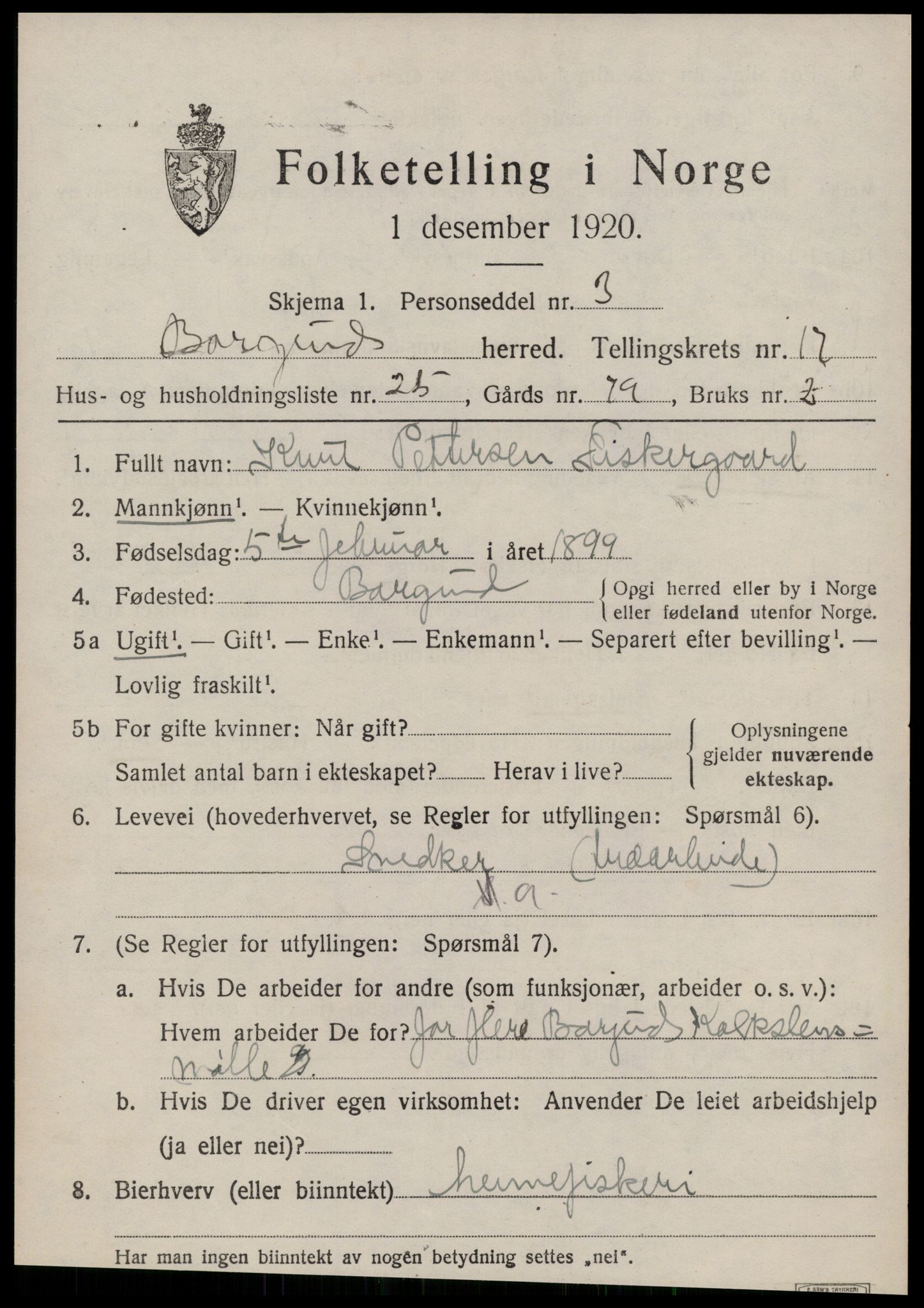 SAT, 1920 census for Borgund, 1920, p. 12908