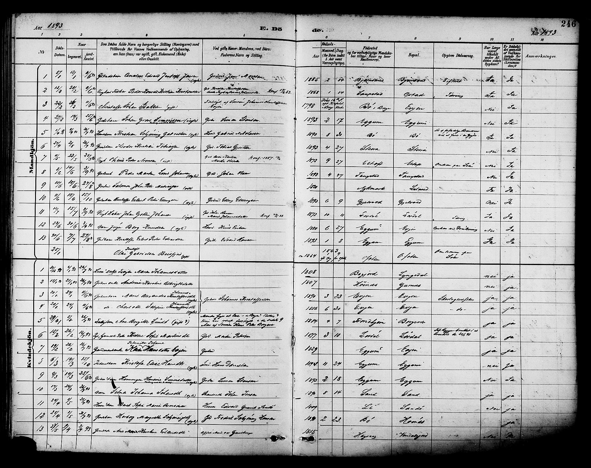 Ministerialprotokoller, klokkerbøker og fødselsregistre - Nordland, SAT/A-1459/880/L1133: Parish register (official) no. 880A07, 1888-1898, p. 246