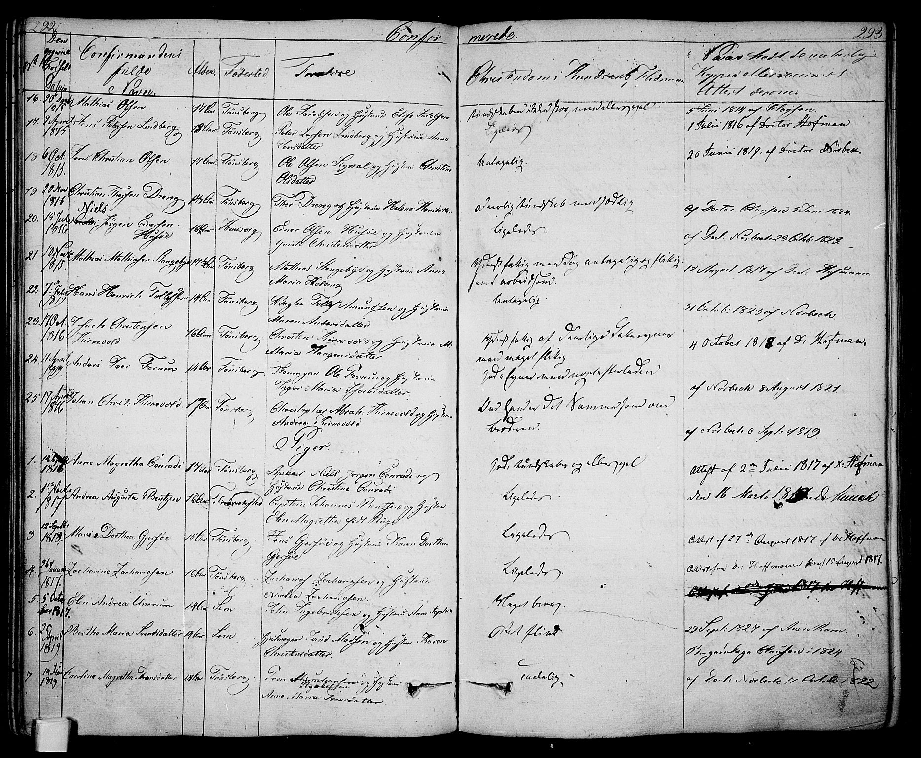 Tønsberg kirkebøker, AV/SAKO-A-330/F/Fa/L0005: Parish register (official) no. I 5, 1827-1836, p. 292-293