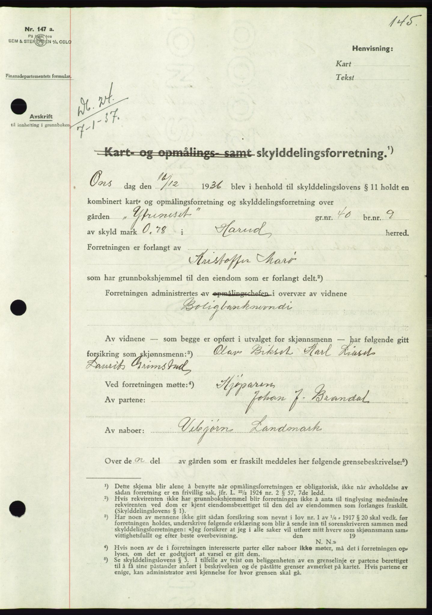 Søre Sunnmøre sorenskriveri, AV/SAT-A-4122/1/2/2C/L0062: Mortgage book no. 56, 1936-1937, Diary no: : 24/1937