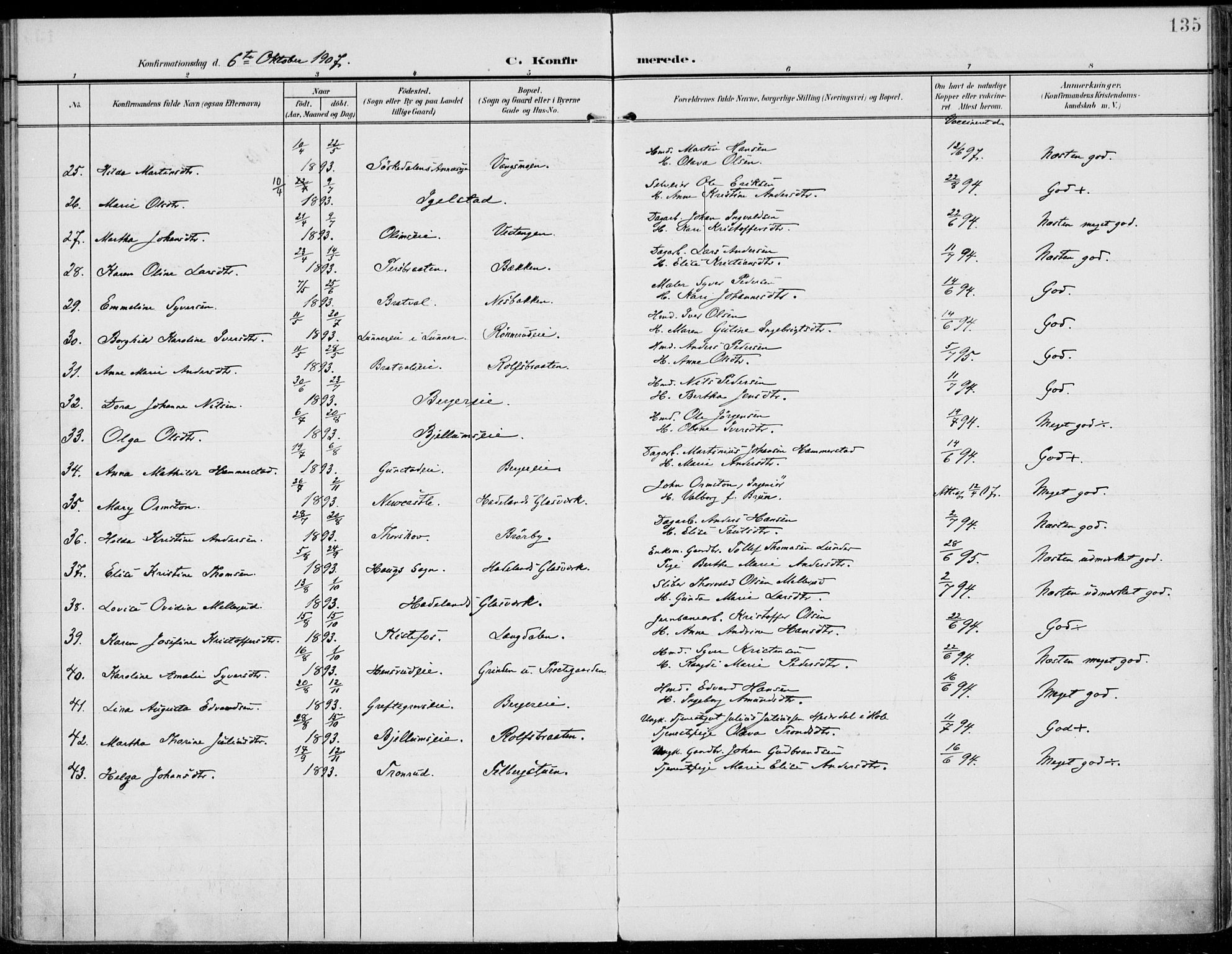 Jevnaker prestekontor, AV/SAH-PREST-116/H/Ha/Haa/L0011: Parish register (official) no. 11, 1902-1913, p. 135