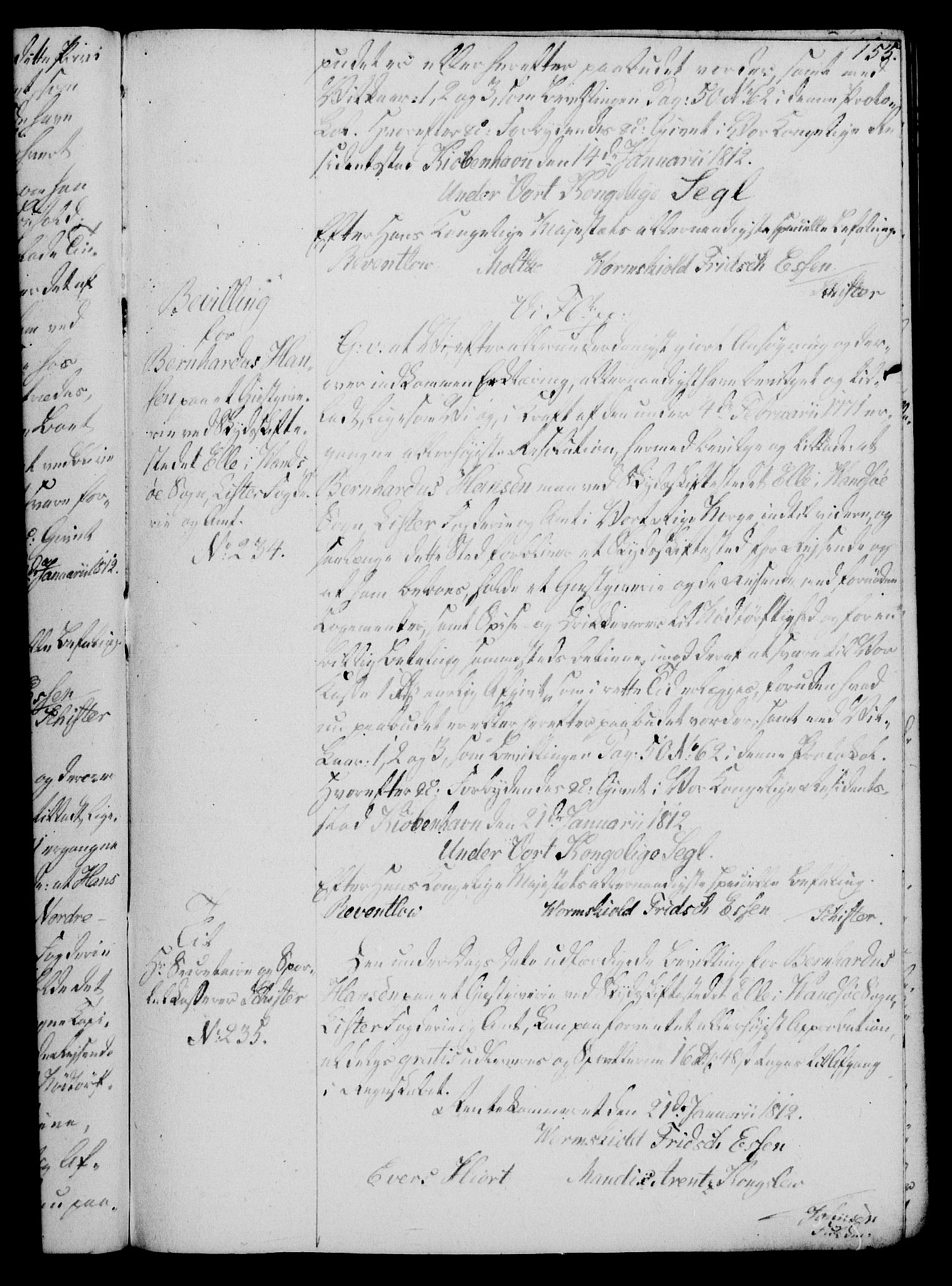 Rentekammeret, Kammerkanselliet, RA/EA-3111/G/Gg/Gga/L0020: Norsk ekspedisjonsprotokoll med register (merket RK 53.20), 1811-1814, p. 155