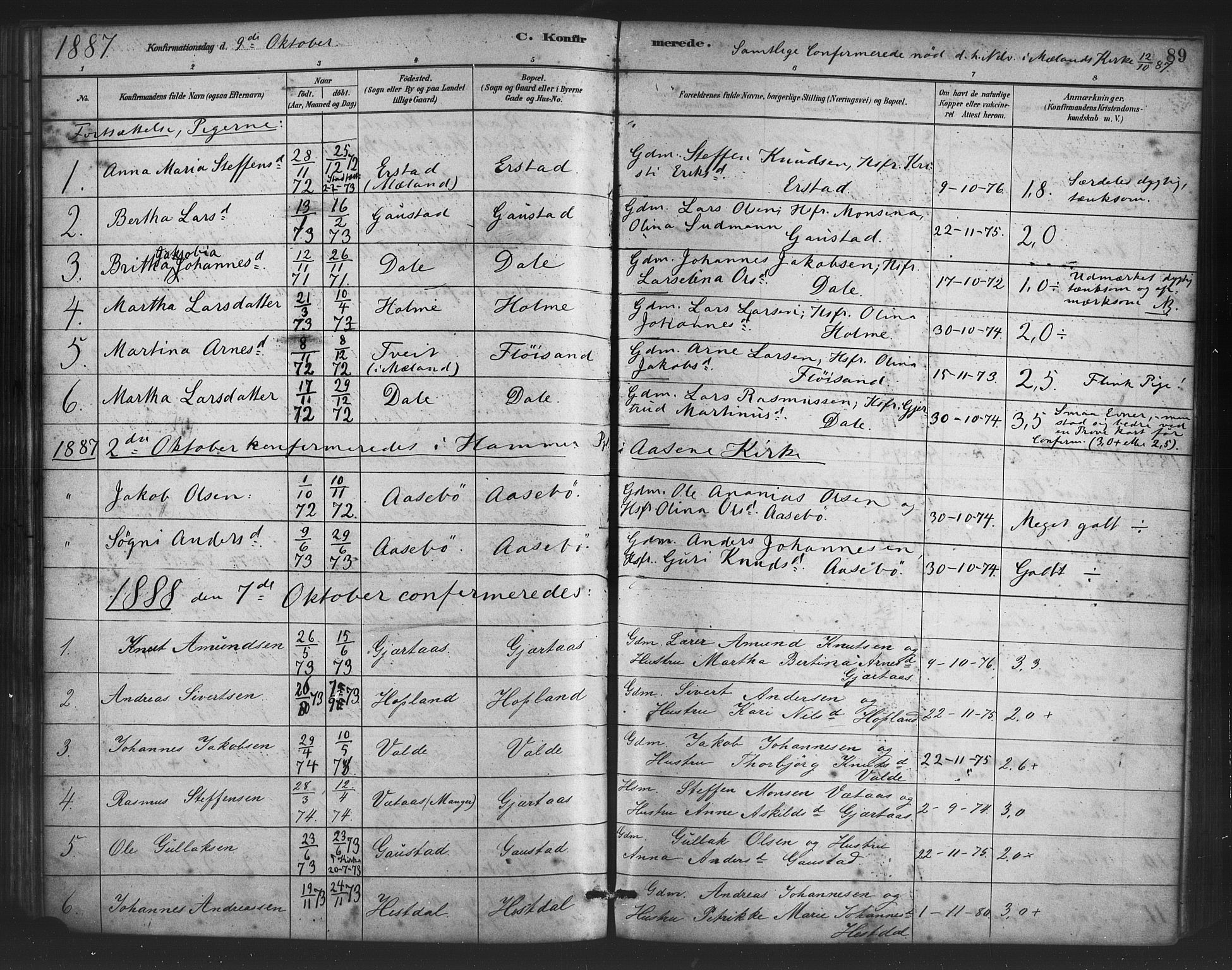 Alversund Sokneprestembete, SAB/A-73901/H/Ha/Haa/Haac/L0001: Parish register (official) no. C 1, 1882-1900, p. 89