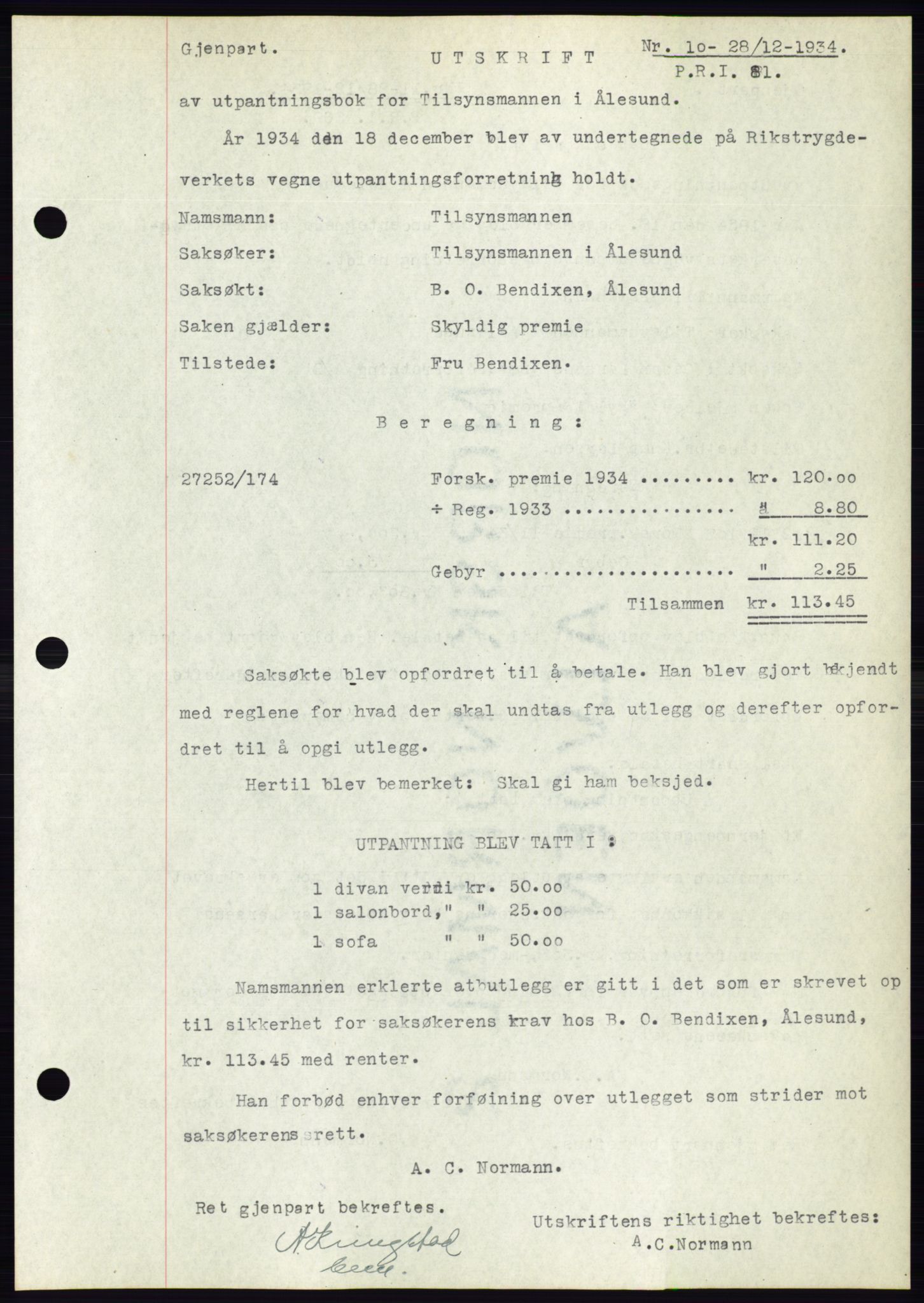 Ålesund byfogd, AV/SAT-A-4384: Mortgage book no. 32, 1934-1935, Deed date: 28.12.1934