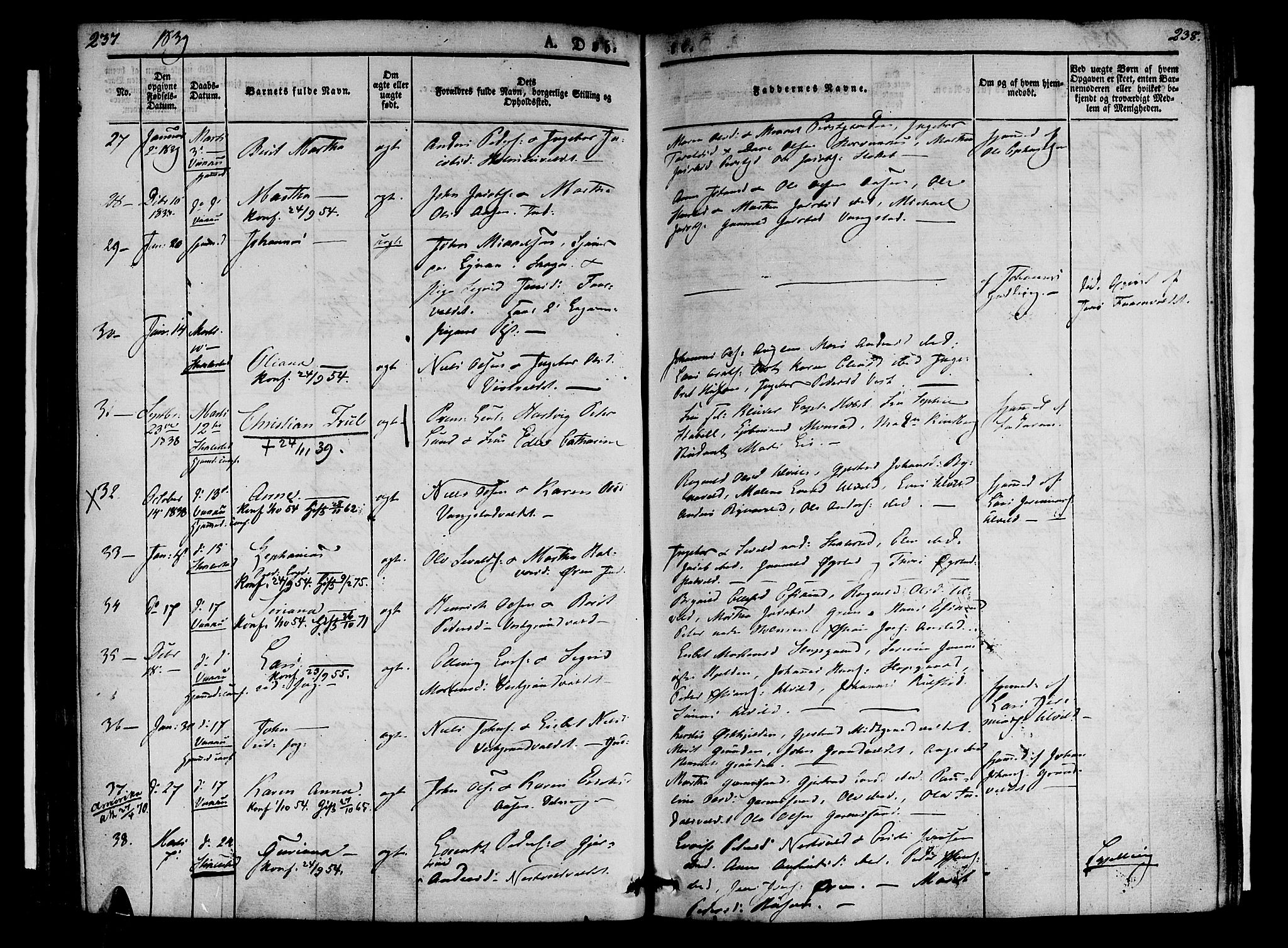 Ministerialprotokoller, klokkerbøker og fødselsregistre - Nord-Trøndelag, AV/SAT-A-1458/723/L0238: Parish register (official) no. 723A07, 1831-1840, p. 237-238