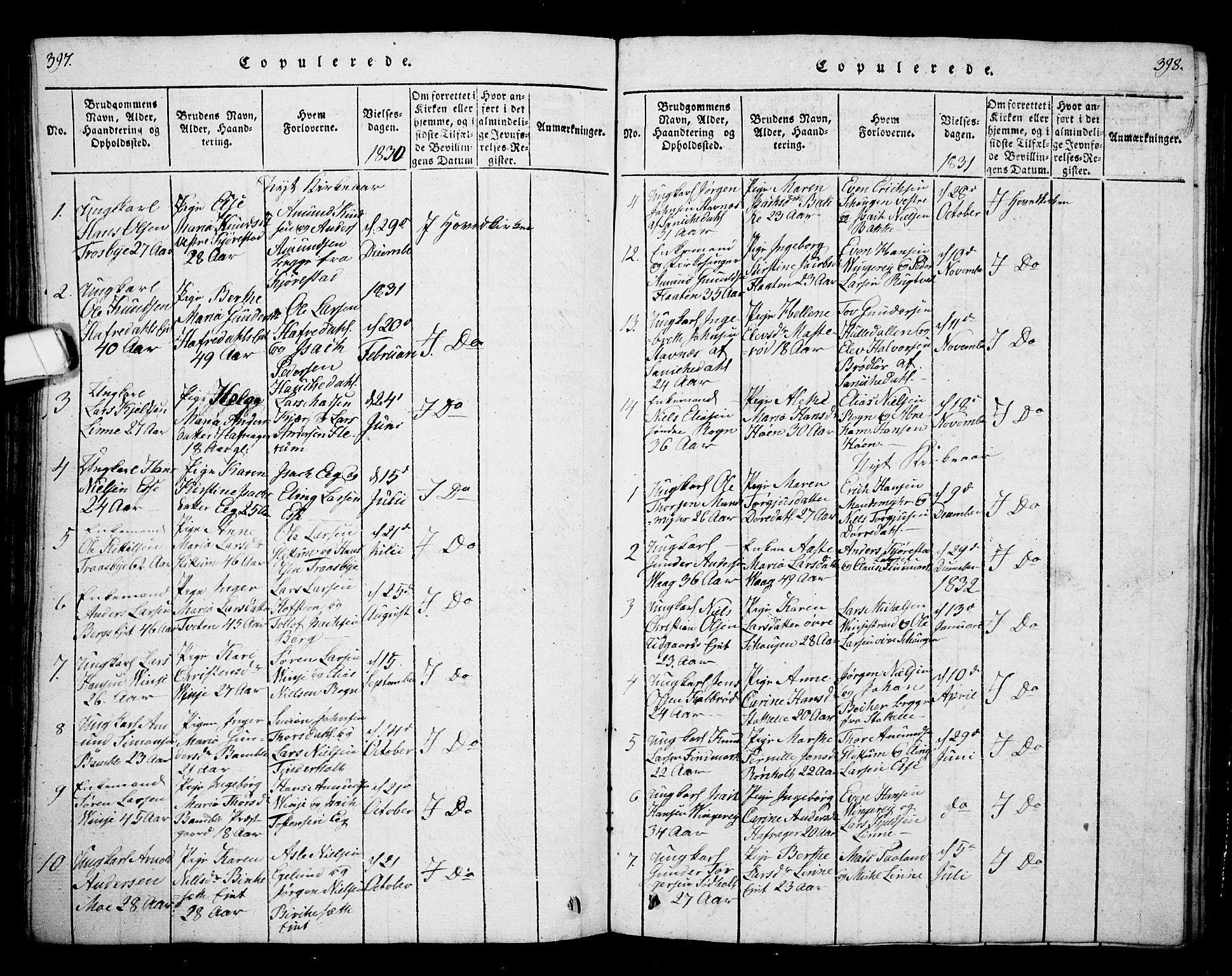 Bamble kirkebøker, AV/SAKO-A-253/G/Ga/L0005: Parish register (copy) no. I 5, 1814-1855, p. 397-398