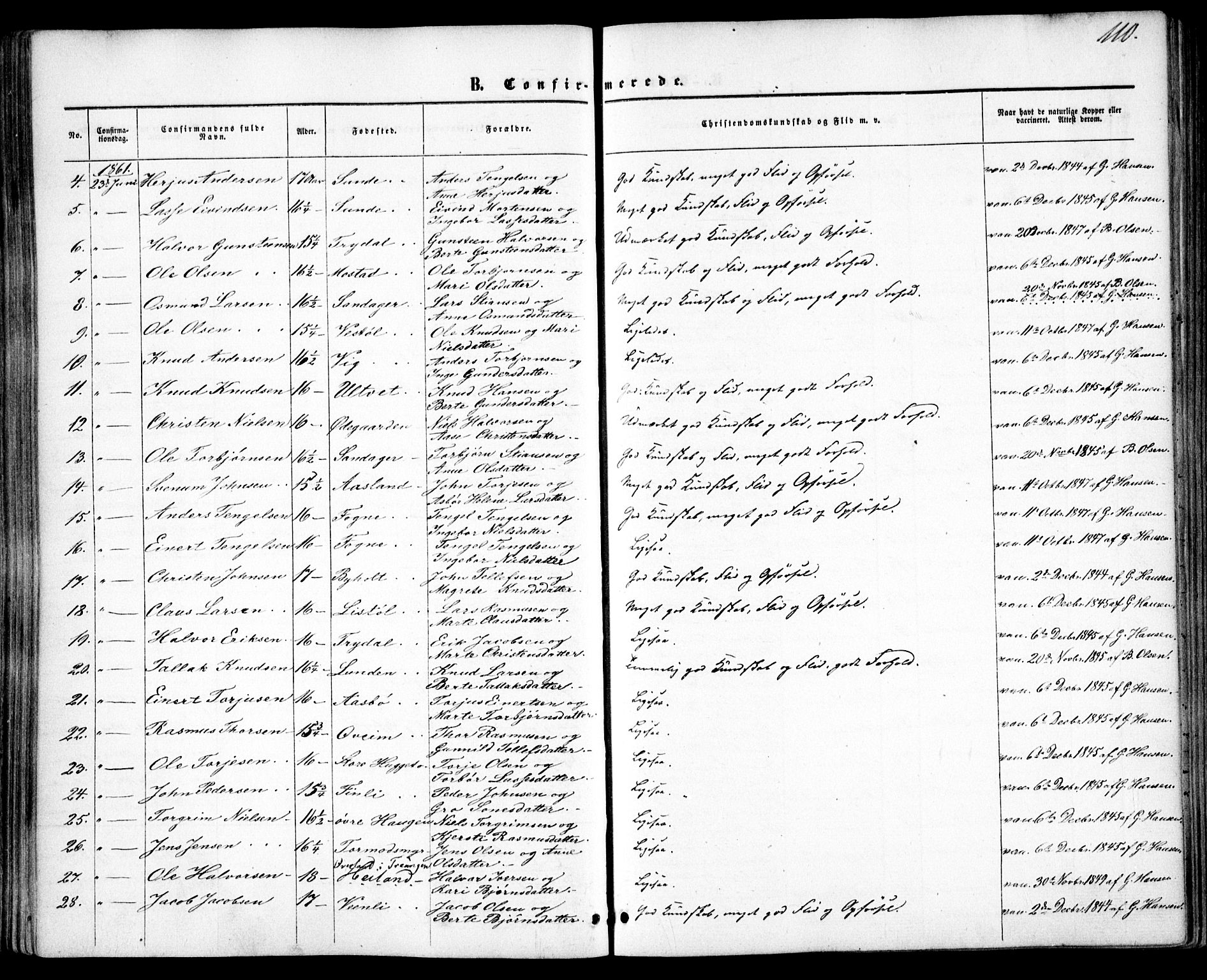 Gjerstad sokneprestkontor, AV/SAK-1111-0014/F/Fa/Faa/L0007: Parish register (official) no. A 7, 1858-1875, p. 110