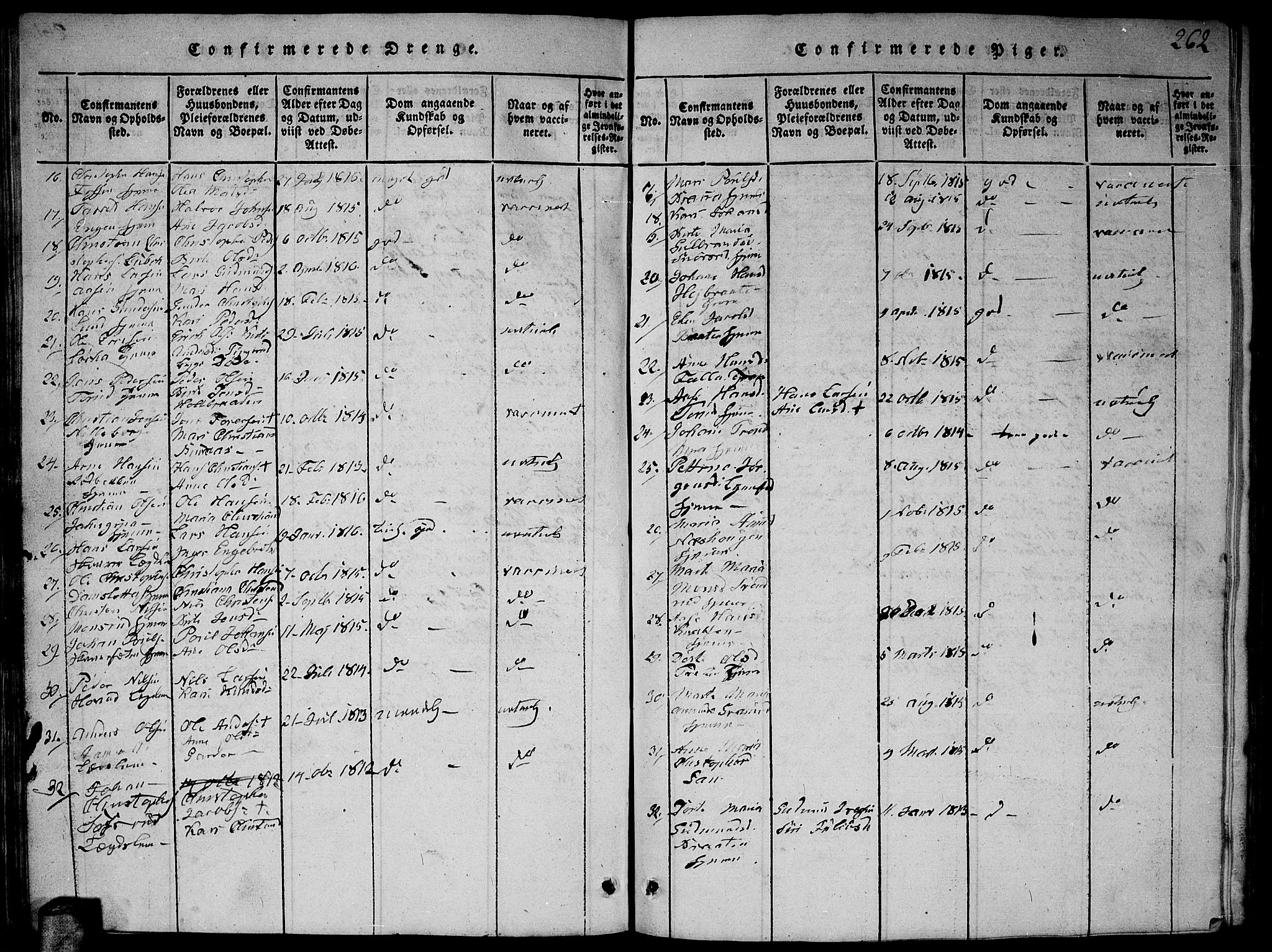 Fet prestekontor Kirkebøker, AV/SAO-A-10370a/G/Ga/L0001: Parish register (copy) no. I 1, 1815-1842, p. 262