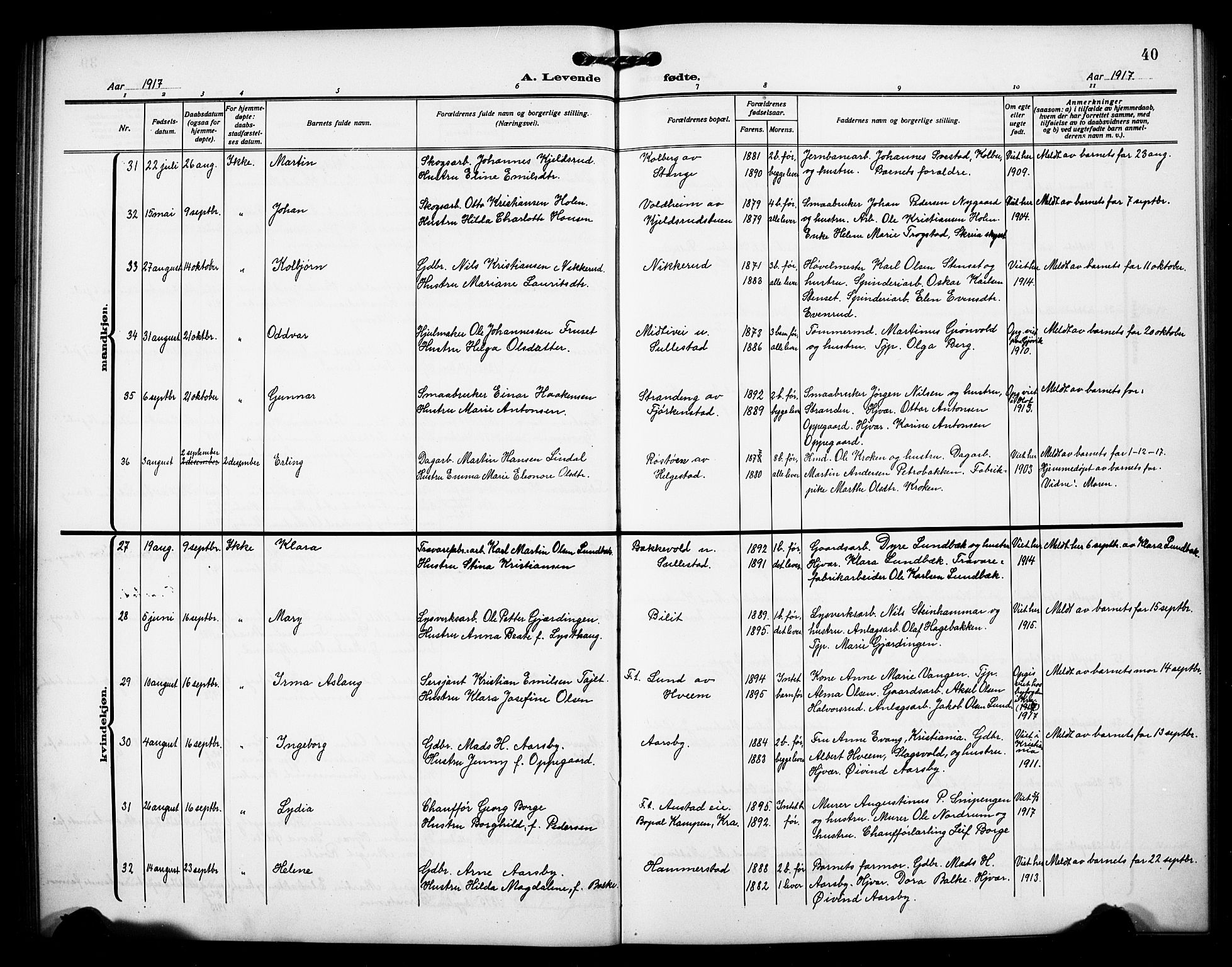 Østre Toten prestekontor, AV/SAH-PREST-104/H/Ha/Hab/L0008: Parish register (copy) no. 8, 1913-1929, p. 40