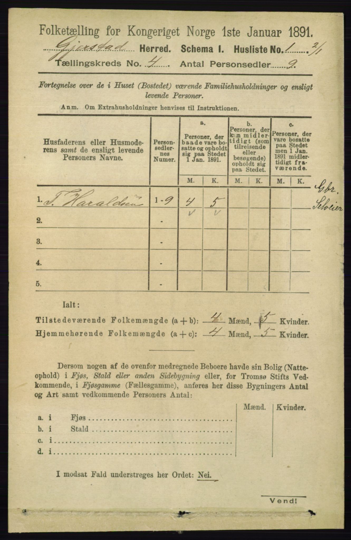 RA, 1891 census for 0911 Gjerstad, 1891, p. 1438