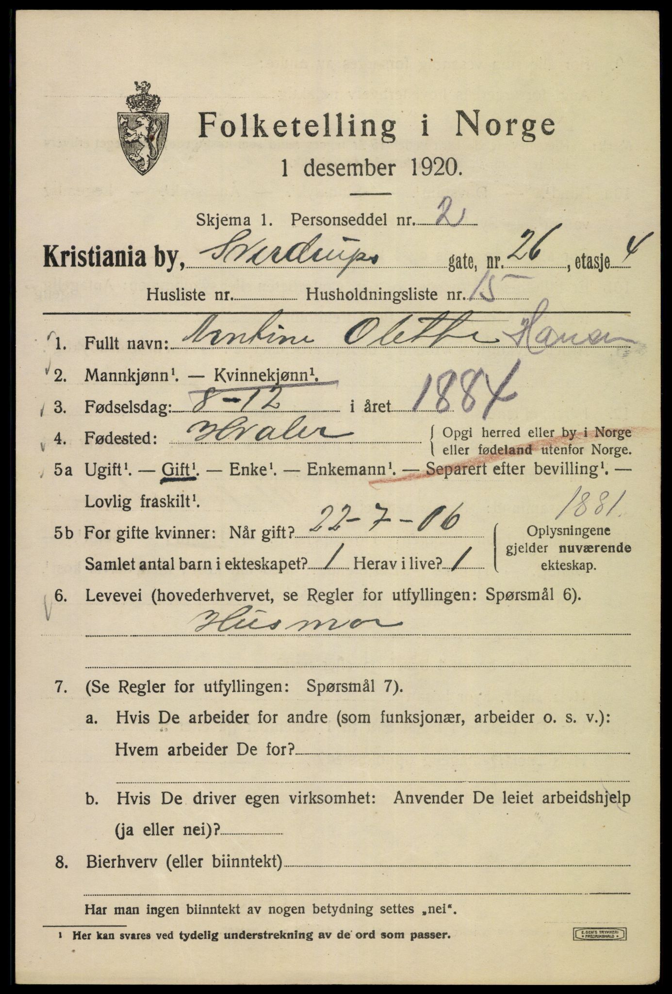 SAO, 1920 census for Kristiania, 1920, p. 558961