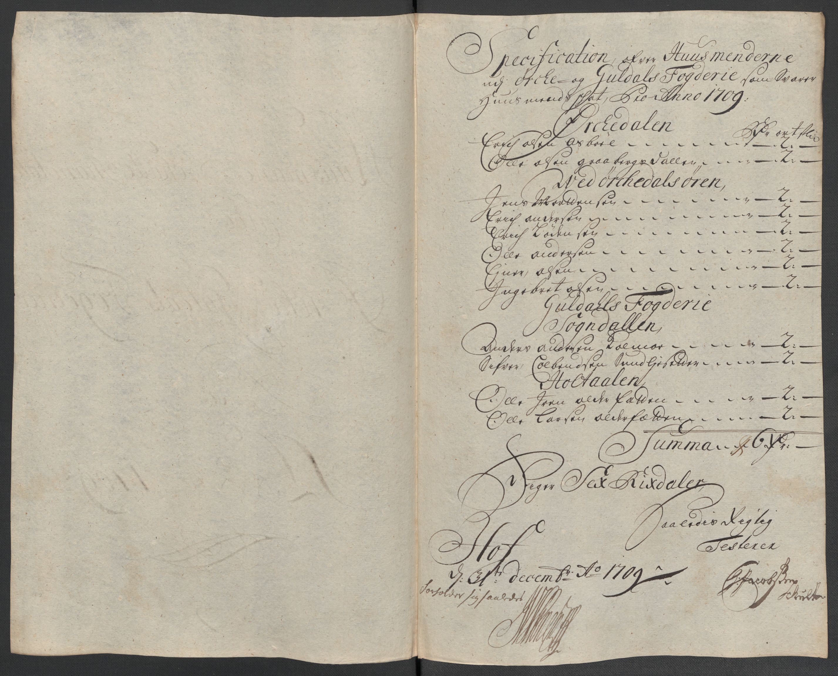 Rentekammeret inntil 1814, Reviderte regnskaper, Fogderegnskap, AV/RA-EA-4092/R60/L3959: Fogderegnskap Orkdal og Gauldal, 1709, p. 140