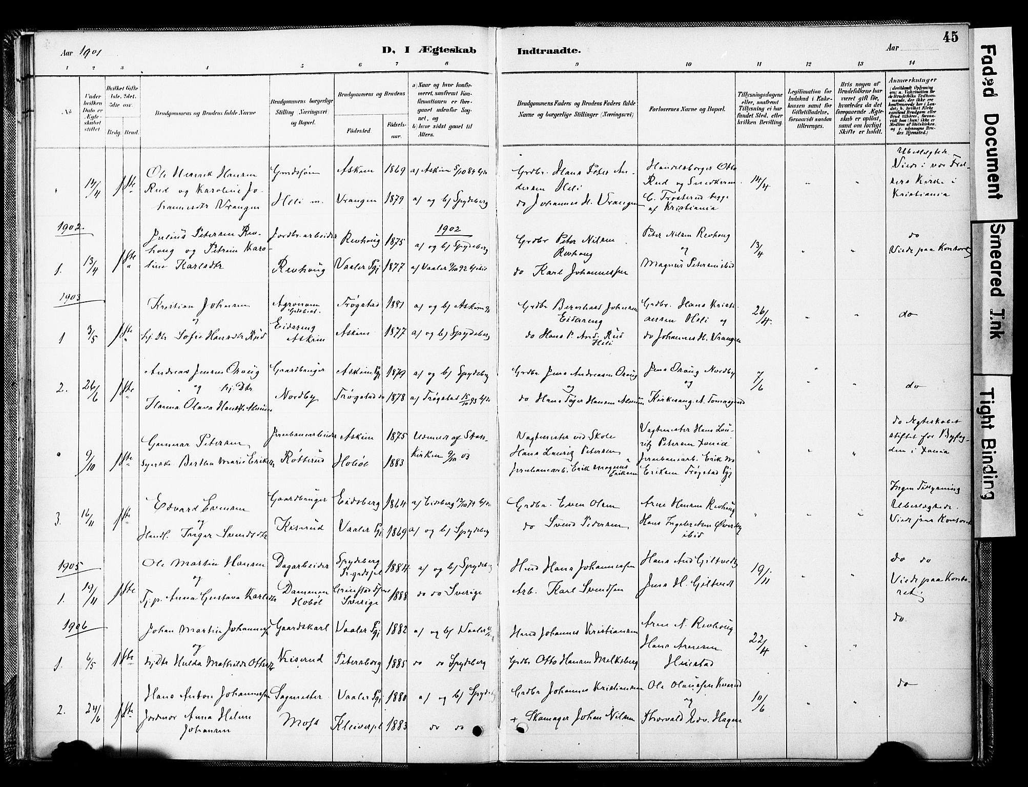 Spydeberg prestekontor Kirkebøker, SAO/A-10924/F/Fc/L0001: Parish register (official) no. III 1, 1886-1907, p. 45