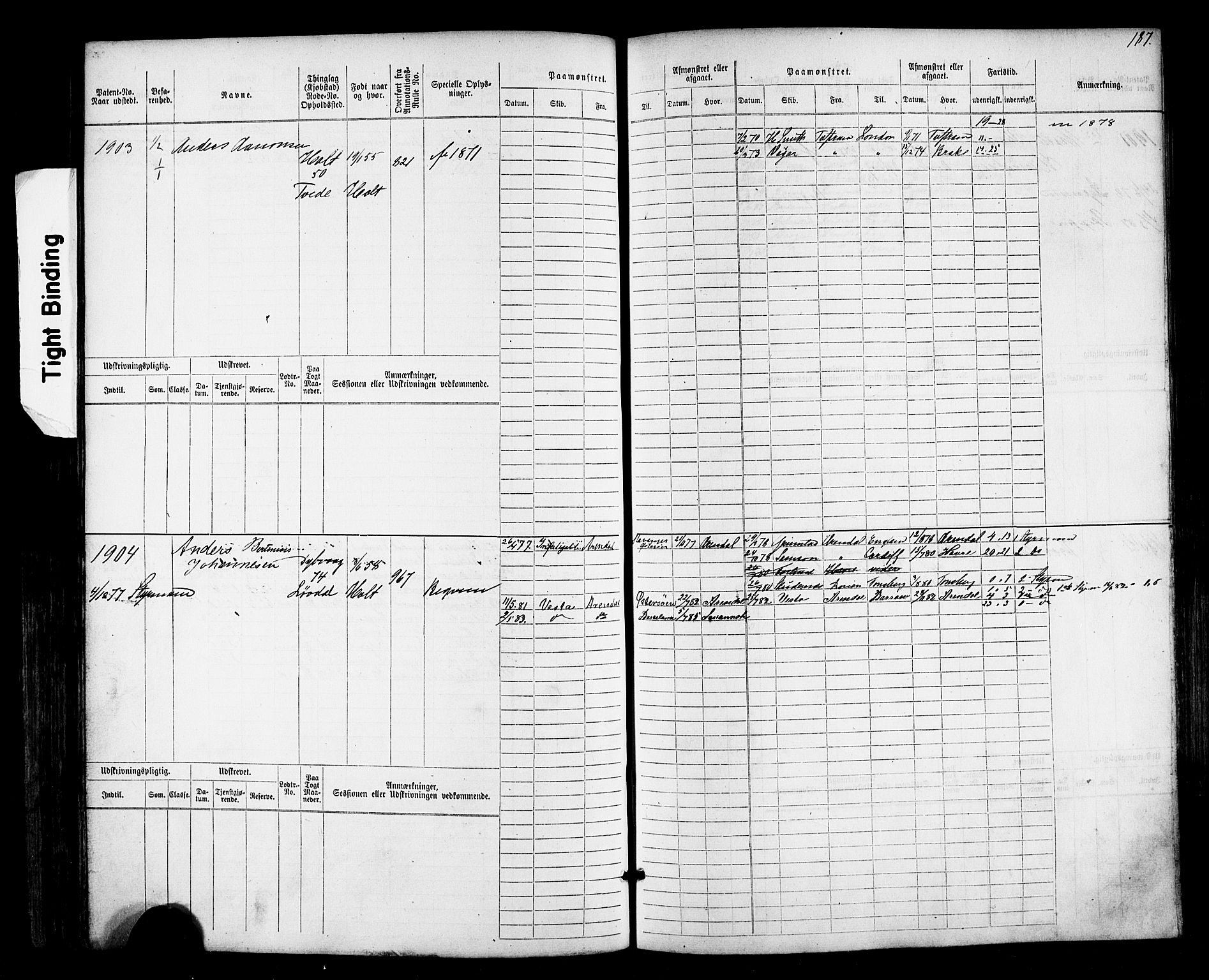 Tvedestrand mønstringskrets, AV/SAK-2031-0011/F/Fb/L0017: Hovedrulle nr 1533-2288, U-33, 1874-1882, p. 194