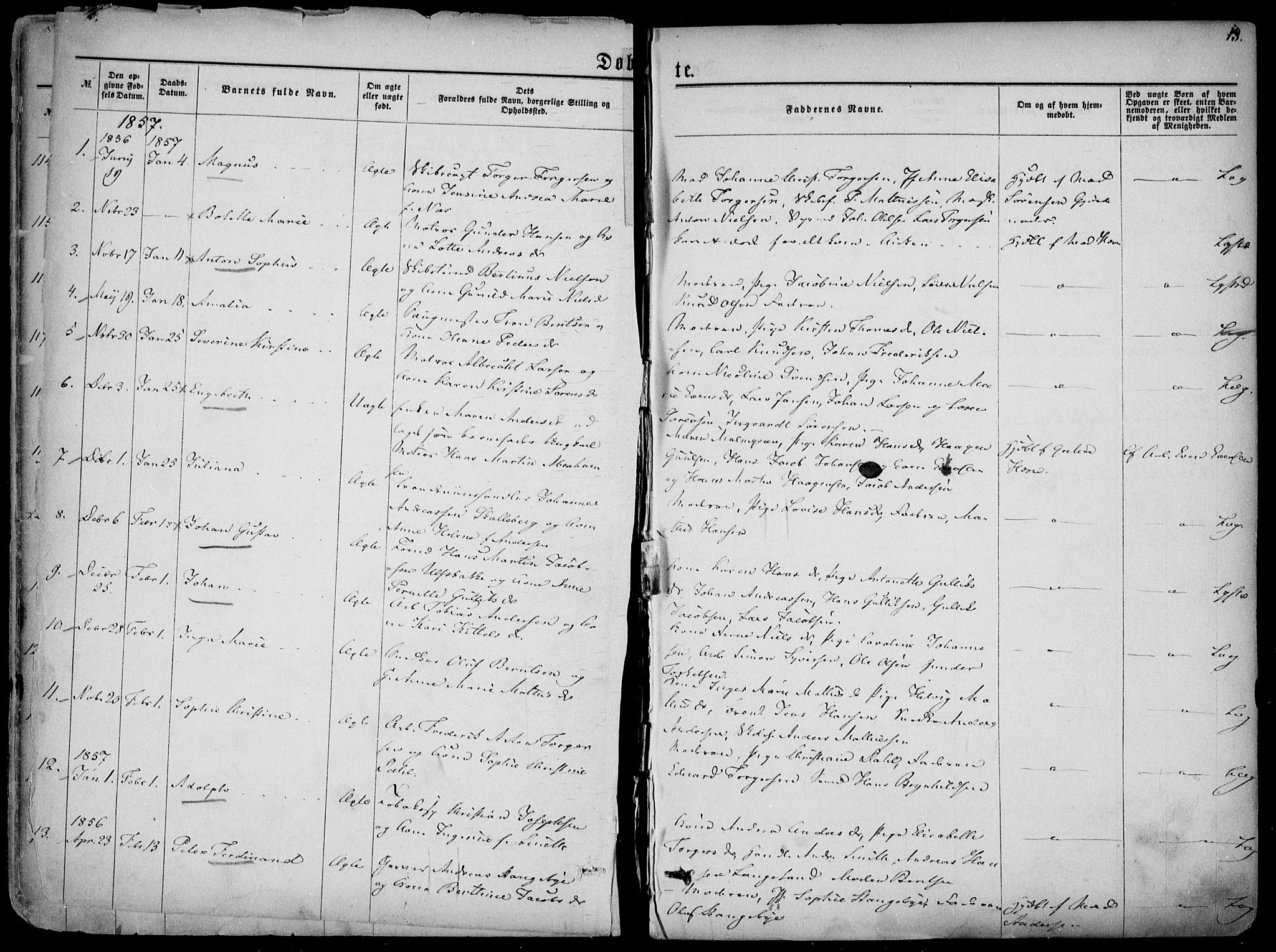 Larvik kirkebøker, SAKO/A-352/F/Fa/L0004: Parish register (official) no. I 4, 1856-1870, p. 13