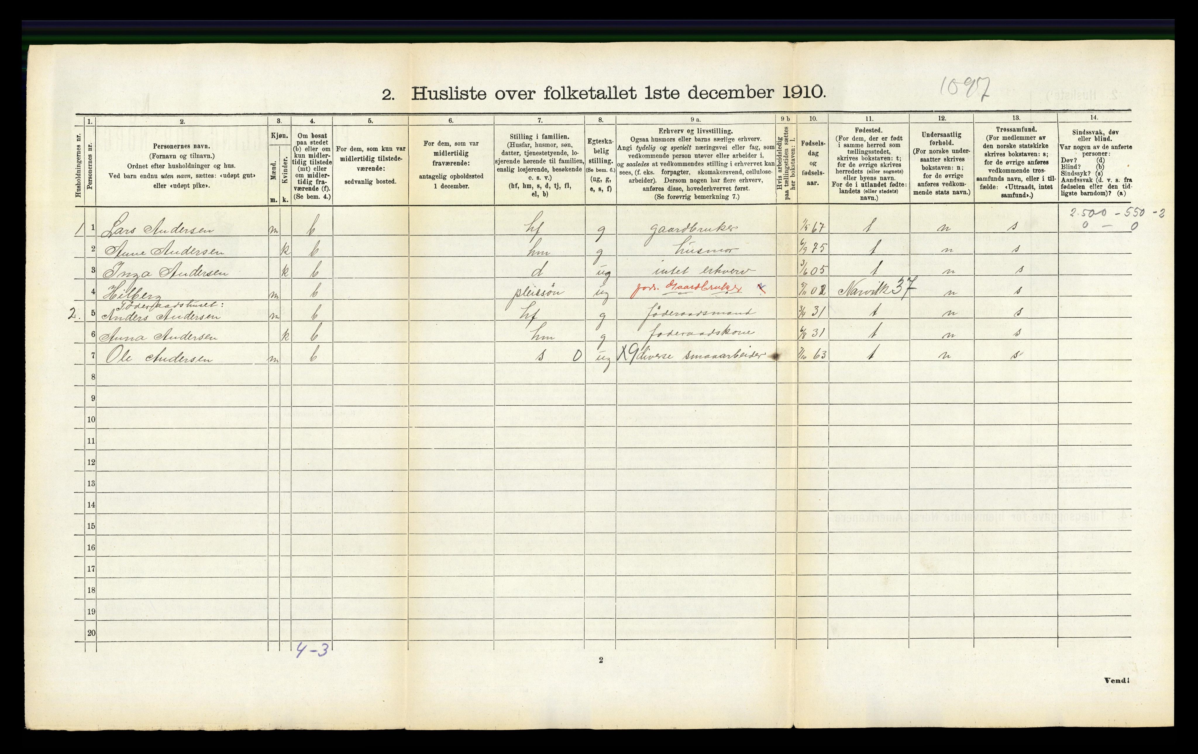 RA, 1910 census for Ankenes, 1910, p. 134