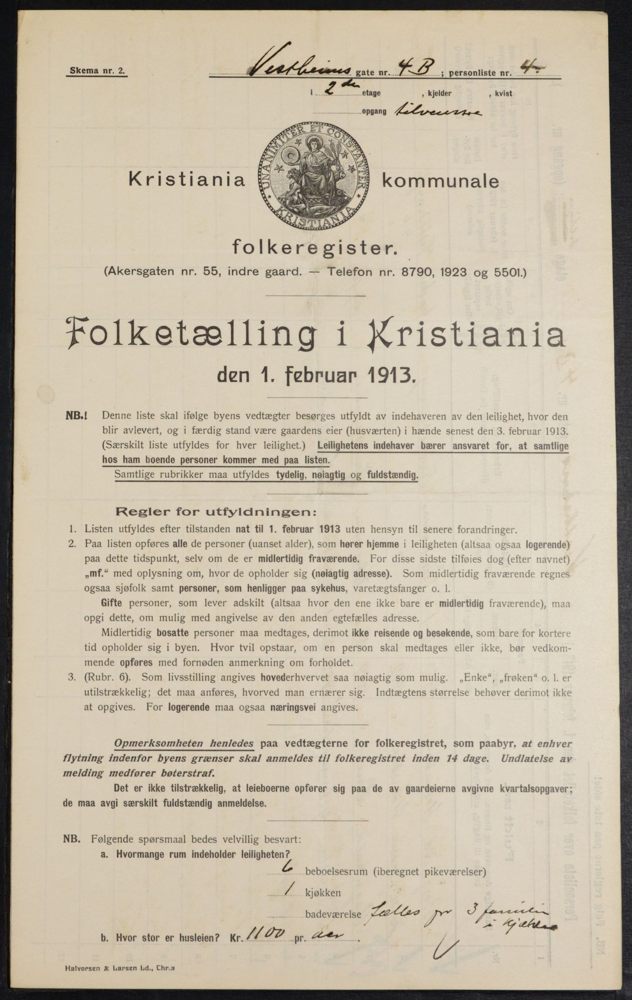 OBA, Municipal Census 1913 for Kristiania, 1913, p. 122335