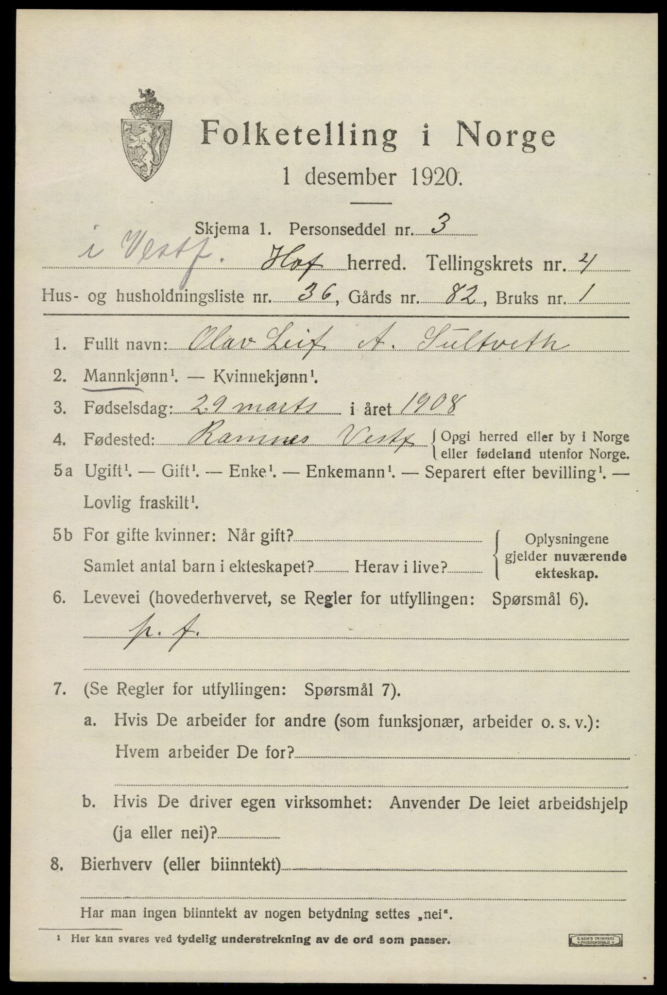 SAKO, 1920 census for Hof, 1920, p. 5229