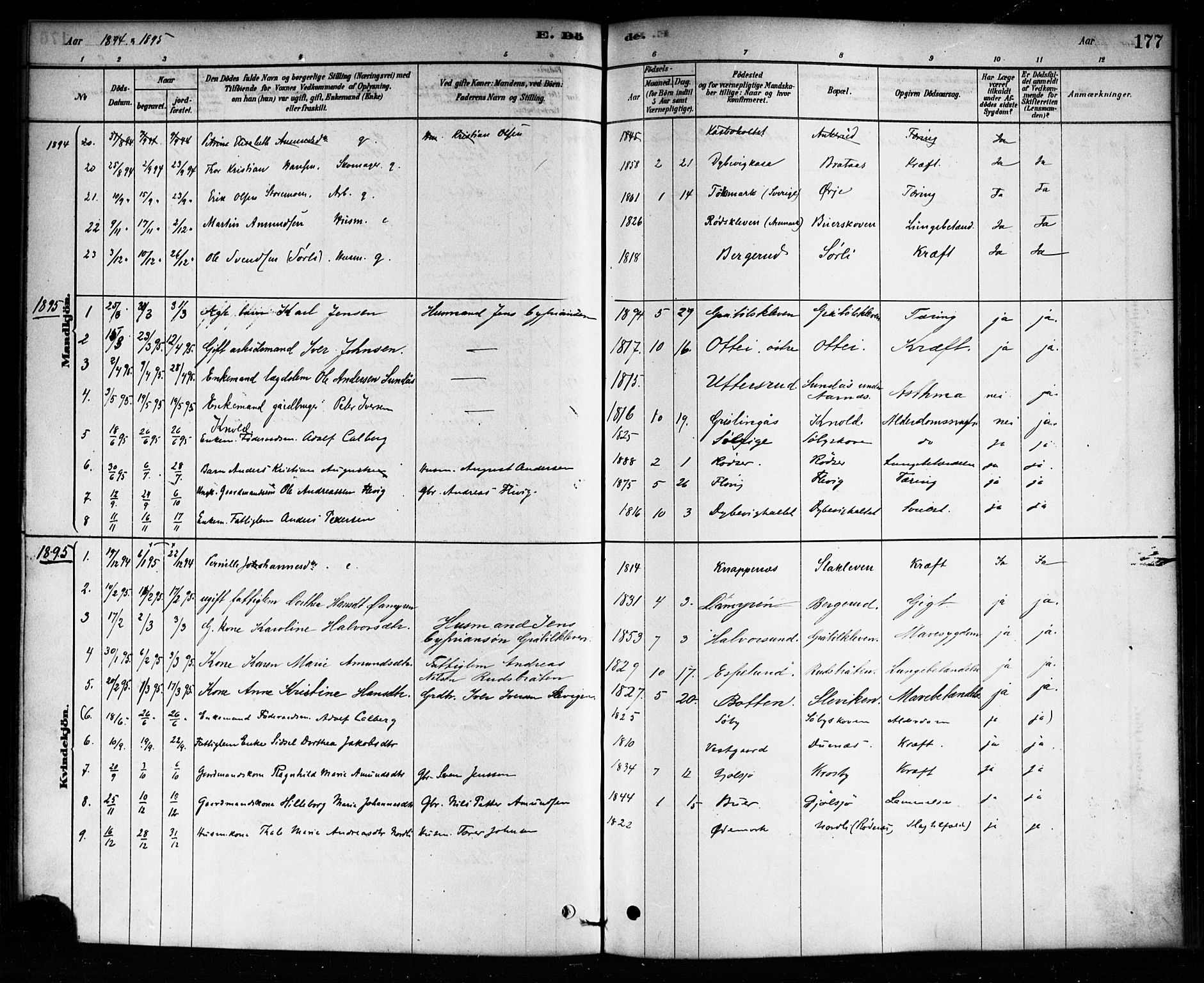 Aremark prestekontor Kirkebøker, SAO/A-10899/F/Fb/L0004: Parish register (official) no. II 4, 1878-1895, p. 177