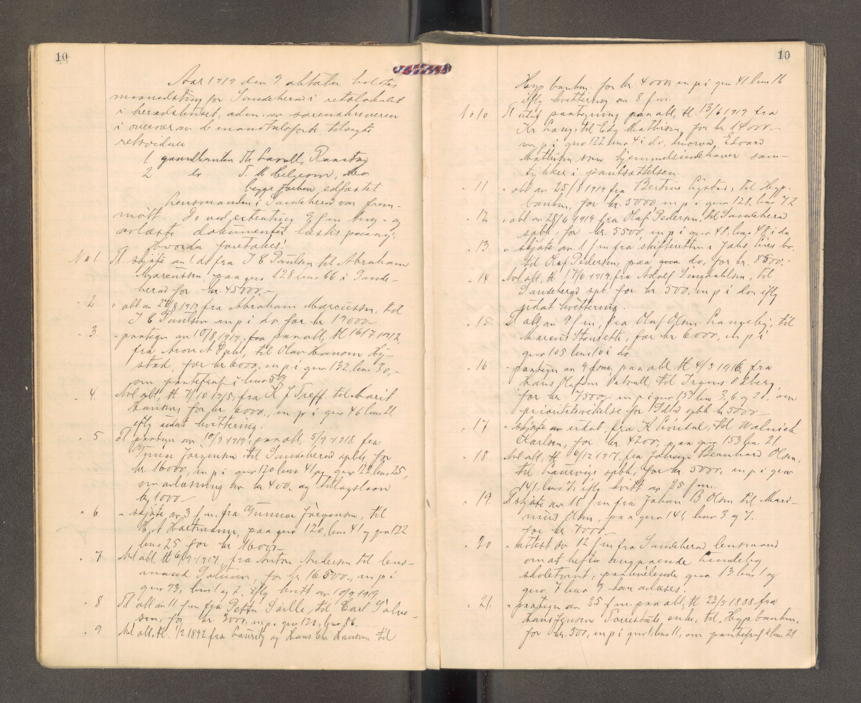 Larvik sorenskriveri, AV/SAKO-A-83/F/Fa/L0065: Tingbok, 1919-1920, p. 10