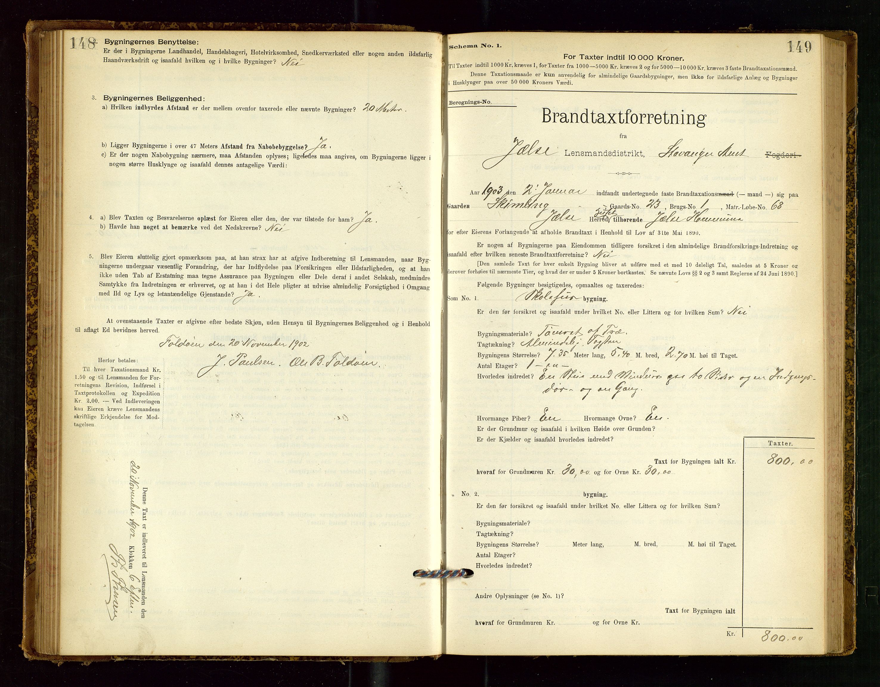 Jelsa lensmannskontor, SAST/A-100360/Gob/L0001: "Brandtaxationsprotocol", 1895-1918, p. 148-149
