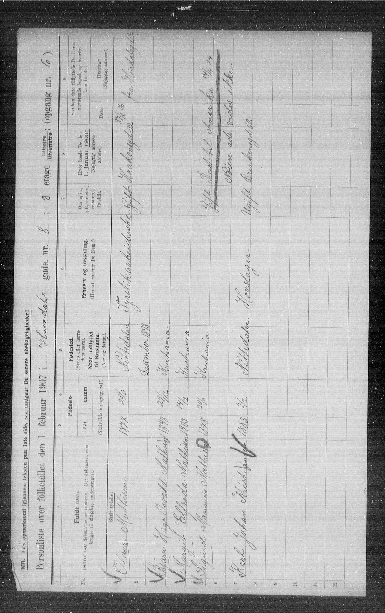 OBA, Municipal Census 1907 for Kristiania, 1907, p. 21706