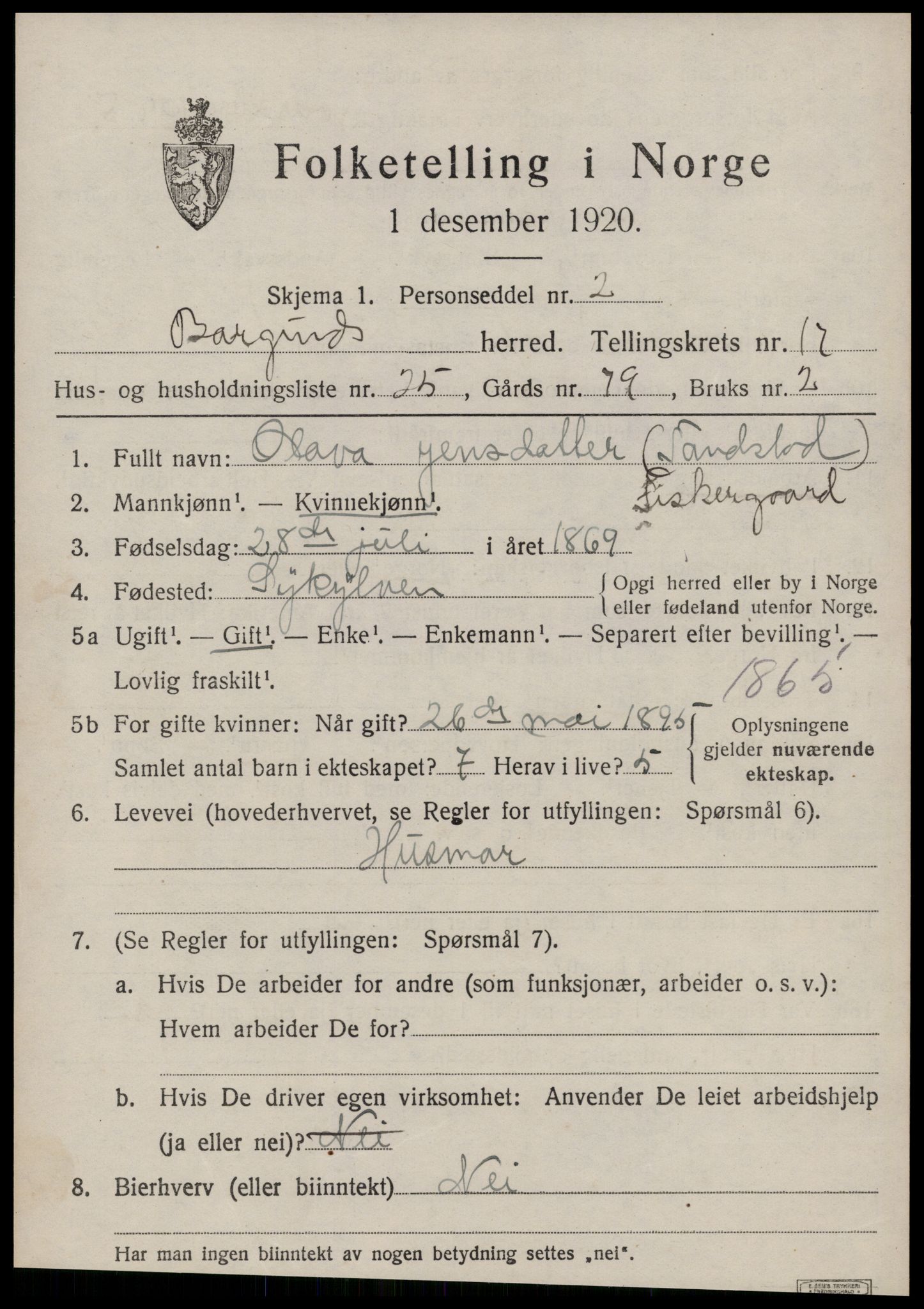 SAT, 1920 census for Borgund, 1920, p. 12906