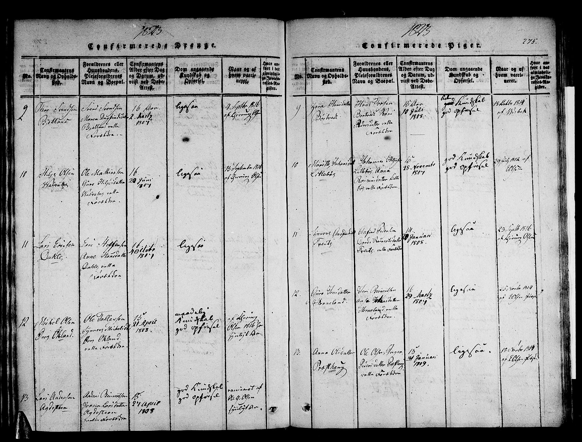 Stord sokneprestembete, AV/SAB-A-78201/H/Haa: Parish register (official) no. A 5, 1816-1825, p. 275