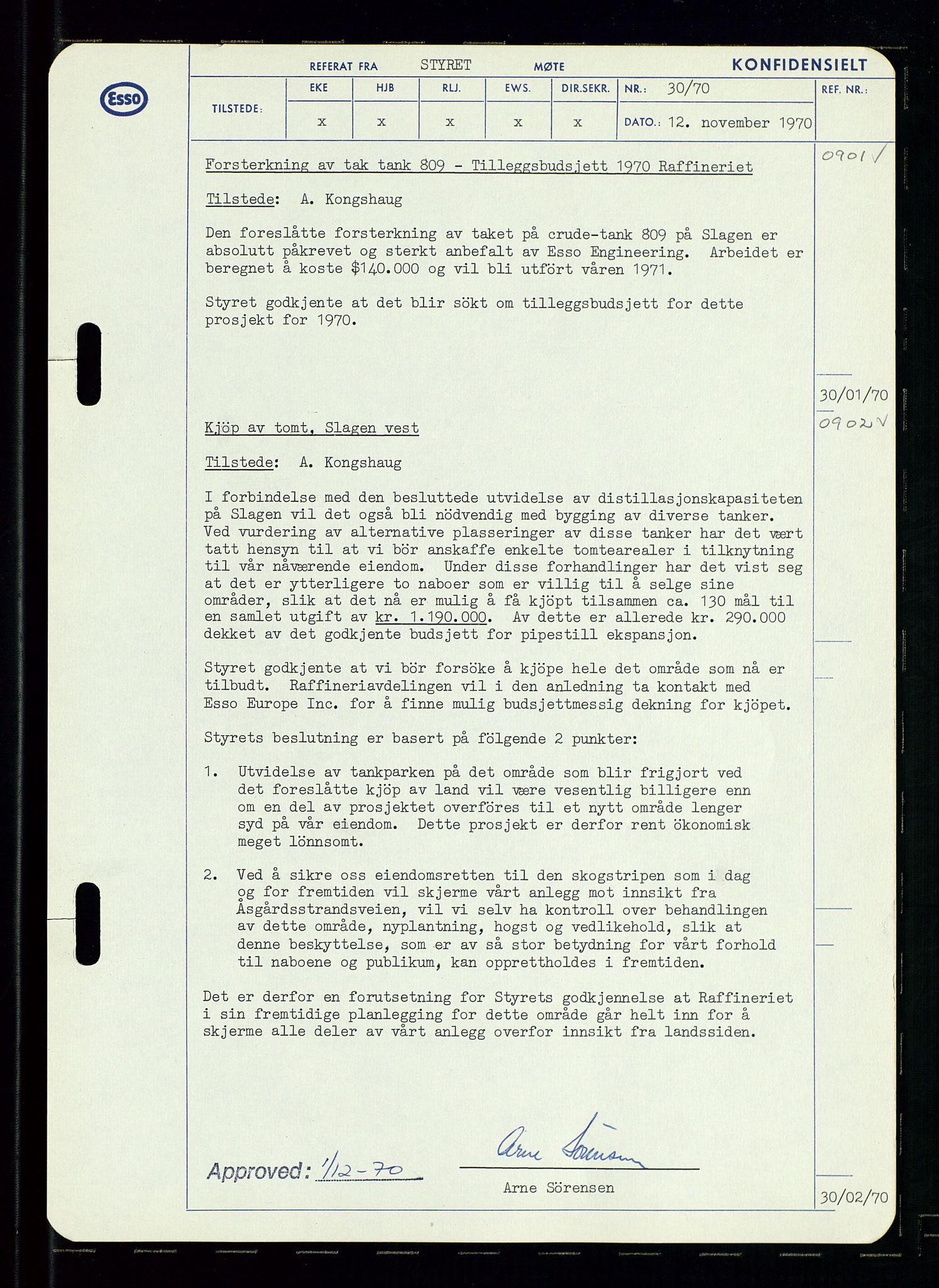 Pa 0982 - Esso Norge A/S, AV/SAST-A-100448/A/Aa/L0003/0002: Den administrerende direksjon Board minutes (styrereferater) og Bedriftforsamlingsprotokoll / Den administrerende direksjon Board minutes (styrereferater), 1970-1974, p. 175