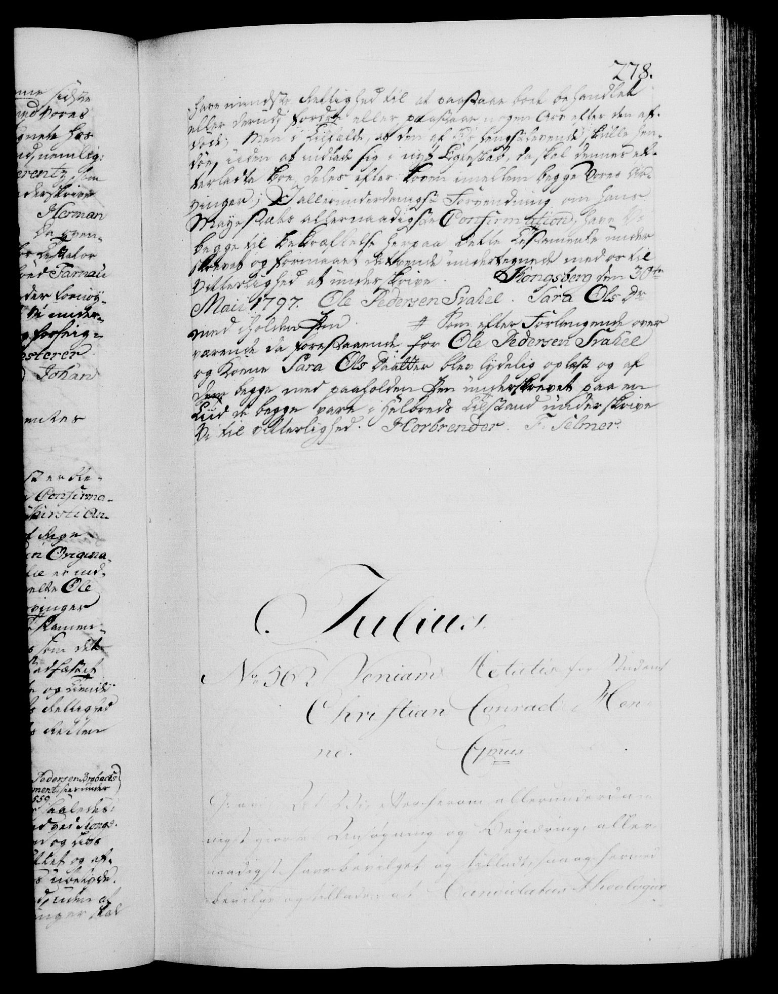 Danske Kanselli 1572-1799, AV/RA-EA-3023/F/Fc/Fca/Fcaa/L0057: Norske registre, 1797, p. 278a