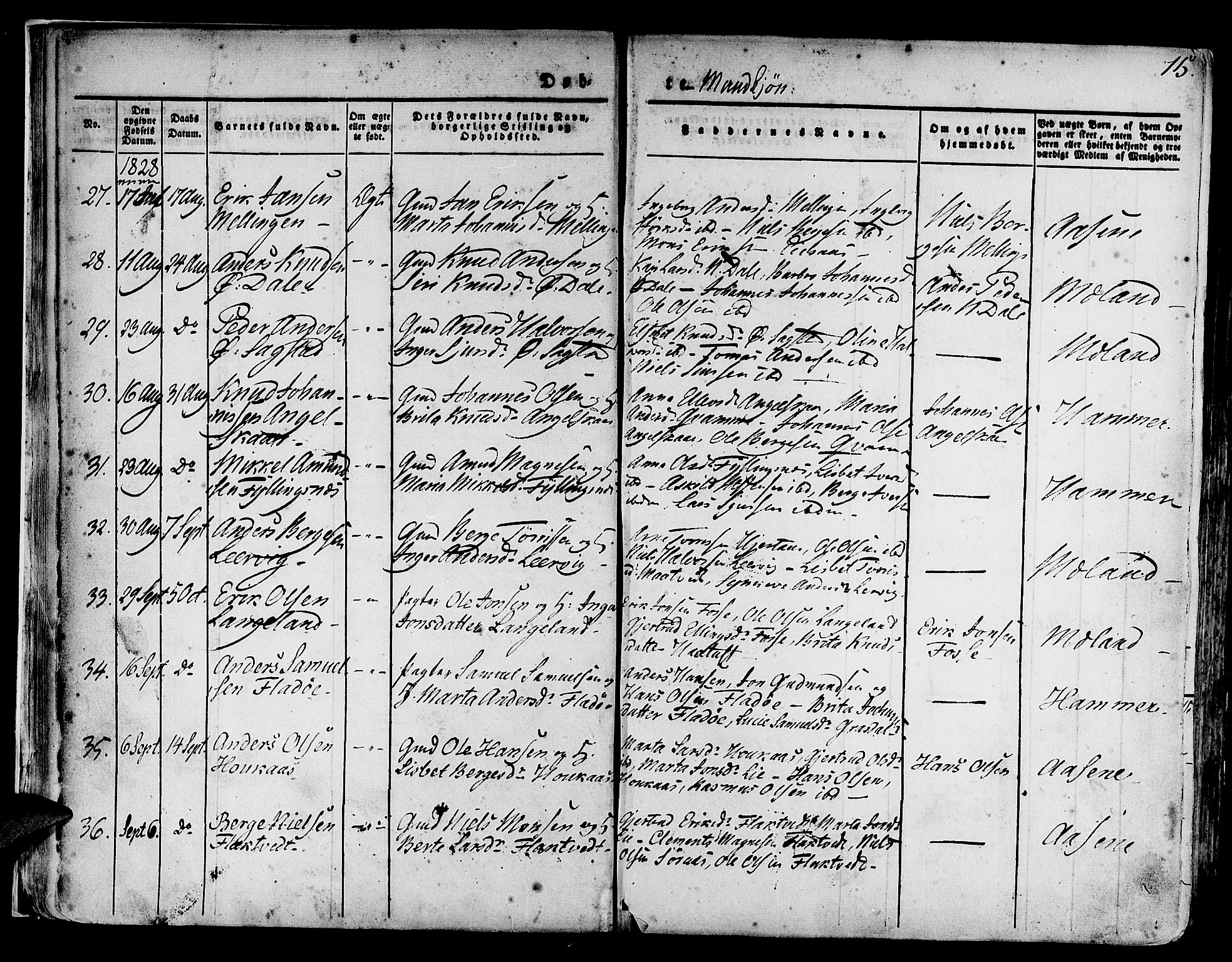 Hamre sokneprestembete, AV/SAB-A-75501/H/Ha/Haa/Haaa/L0011: Parish register (official) no. A 11, 1826-1834, p. 15